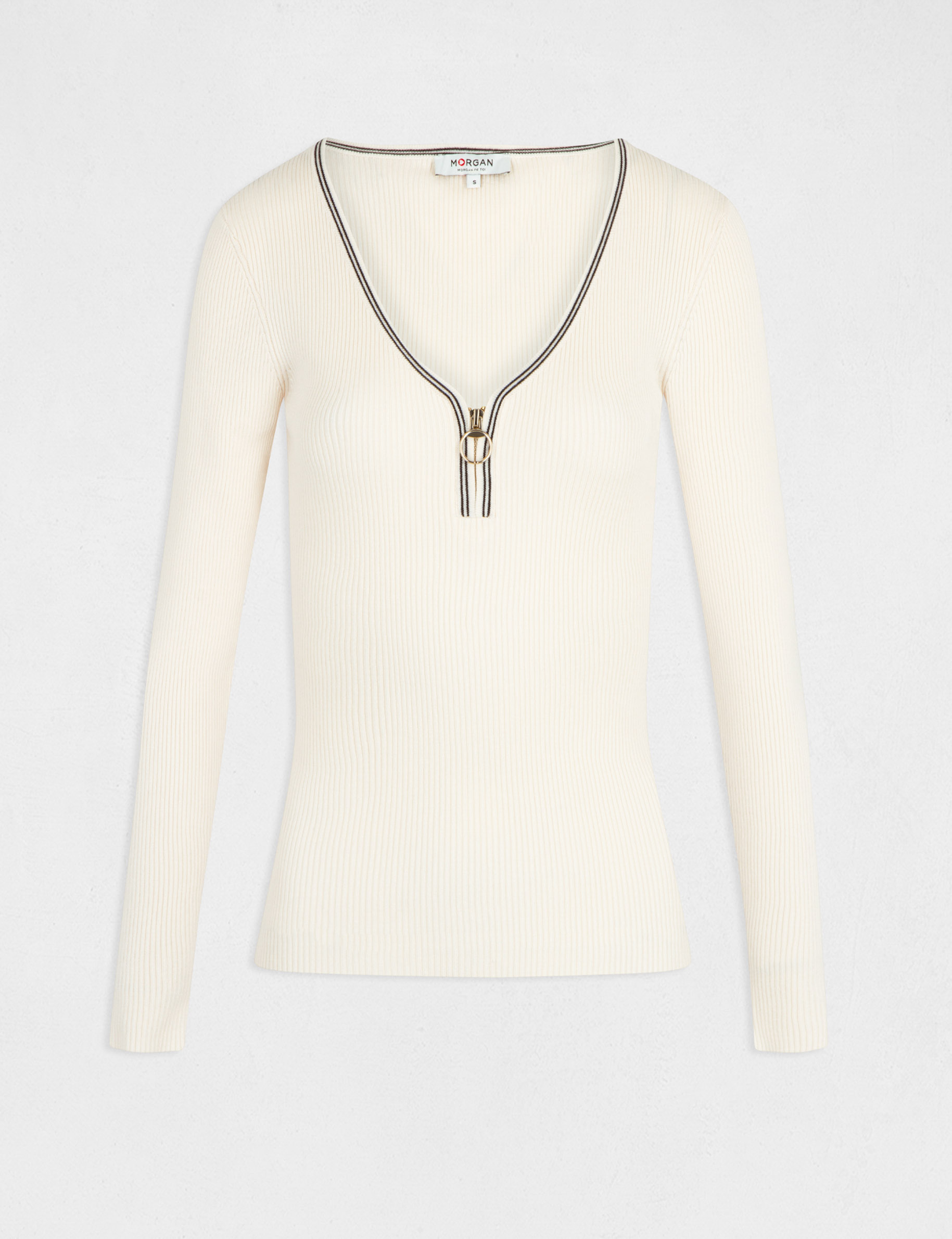Long-sleeved jumper with V-neck ivory ladies' Long-sleeved jumper with V-neck ivory ladies'