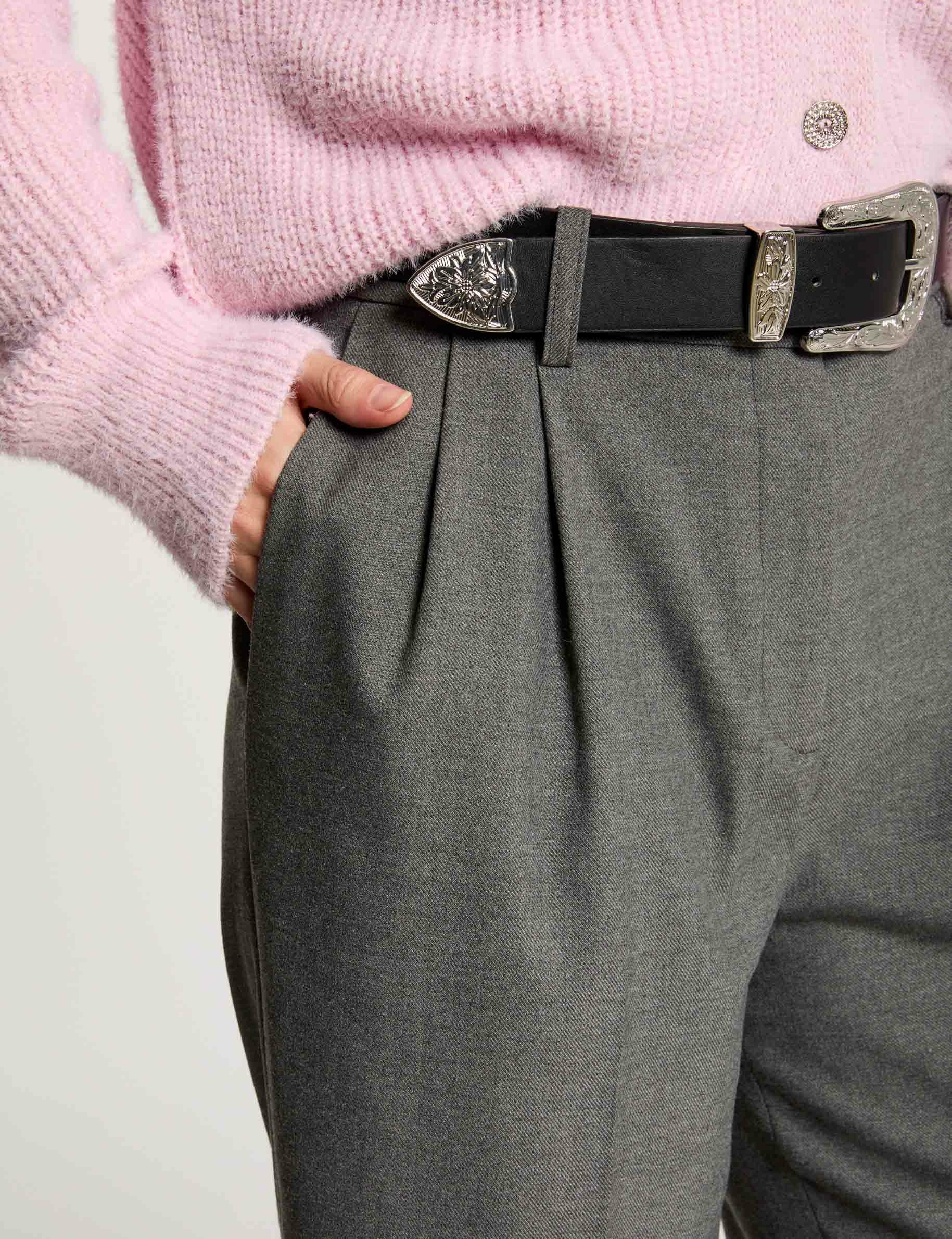 pantalon large a pinces gris clair femme Pantalon large à pinces gris clair femme