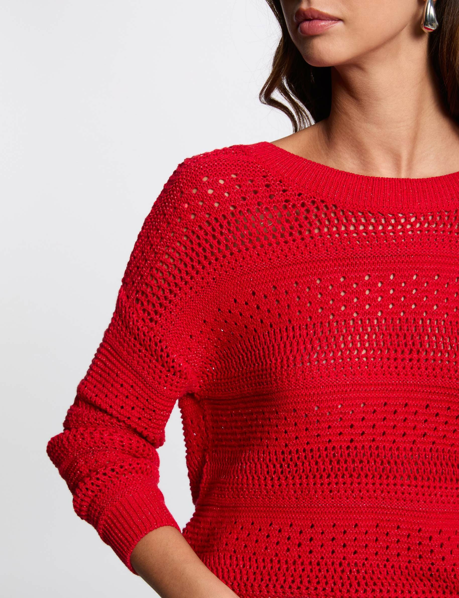 pull manches longues ajoure rouge femme Pull manches longues ajouré rouge femme
