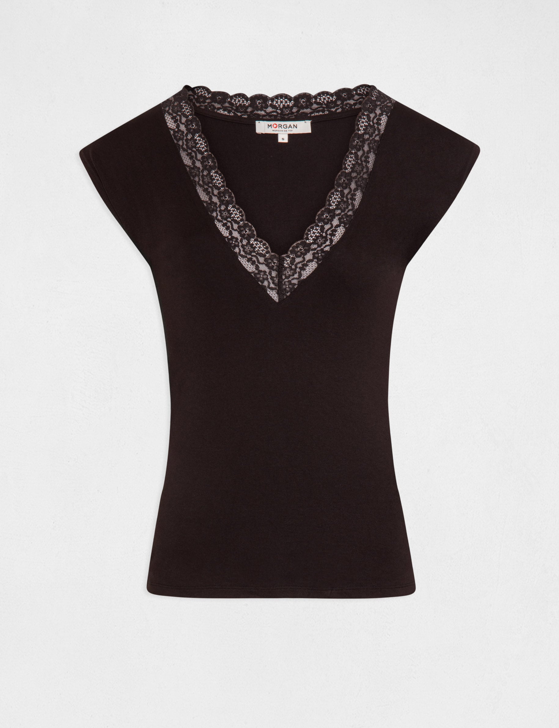 Short-sleeved t-shirt with lace black women