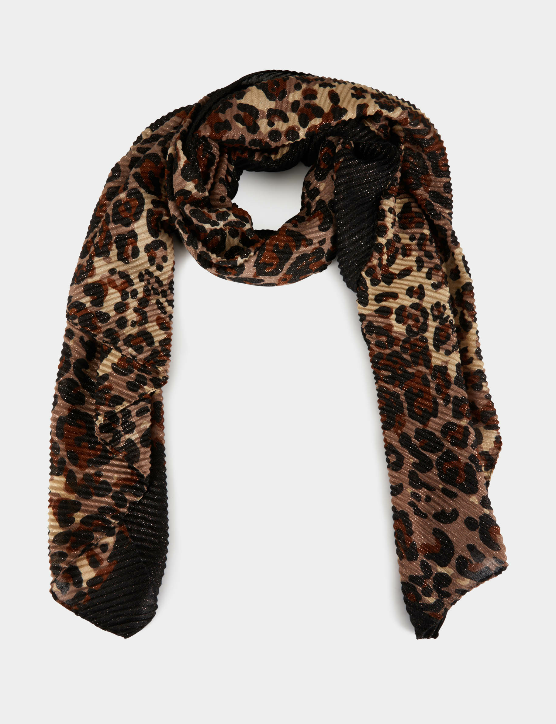 pleated scarf with leopard print brown women Pleated scarf with leopard print brown women