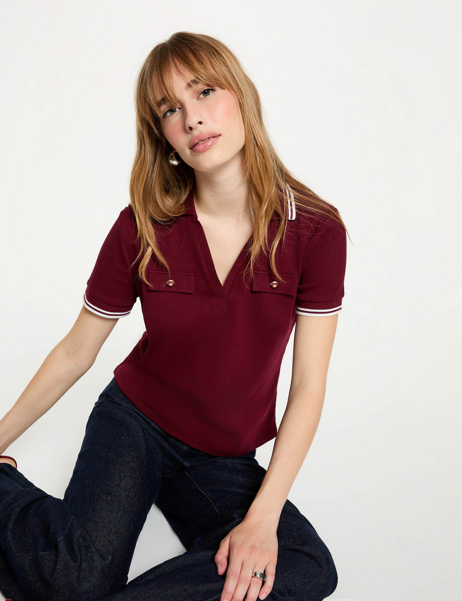 Fitted polo t-shirt bordeaux women