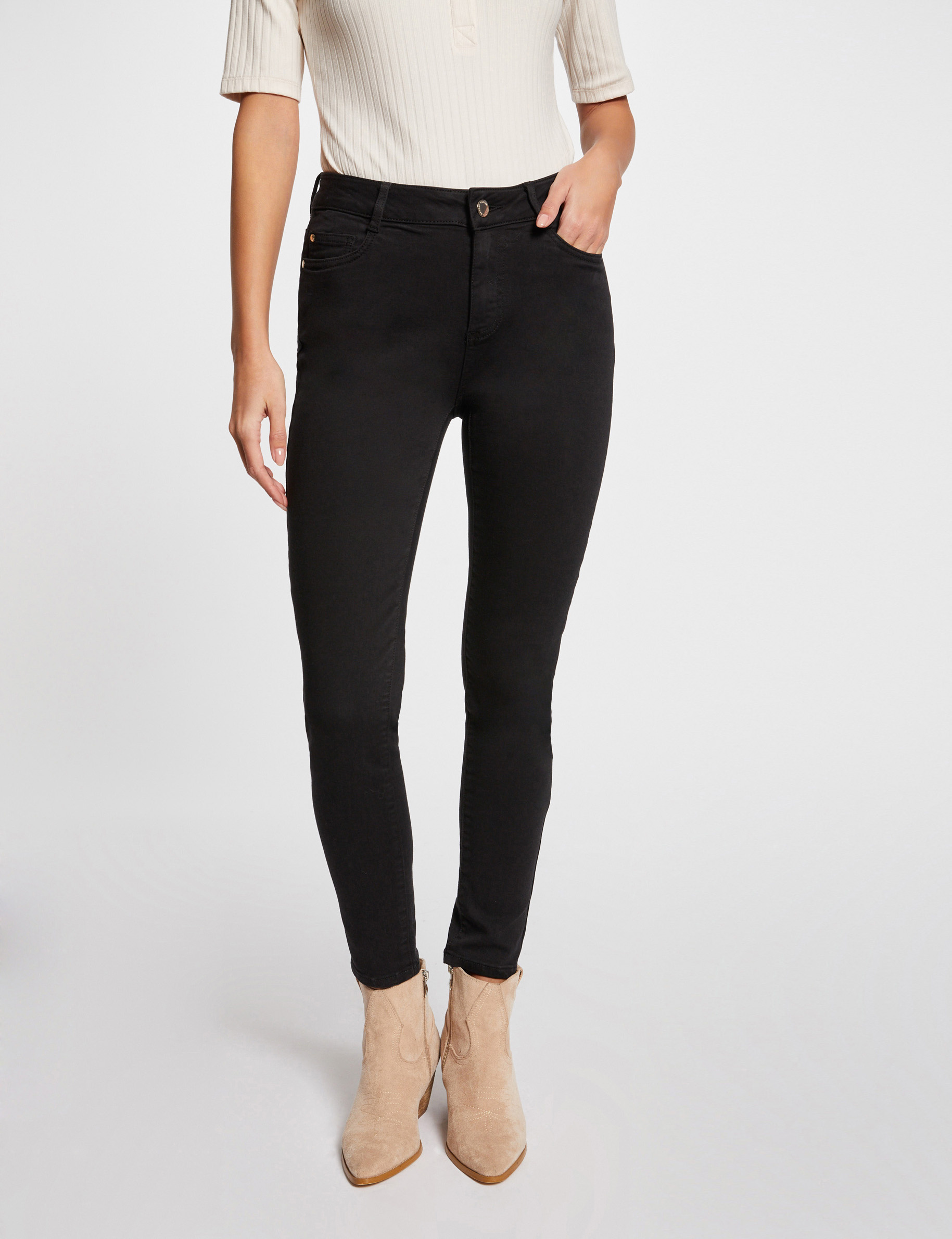Cropped skinny trousers with 5 pockets black ladies'