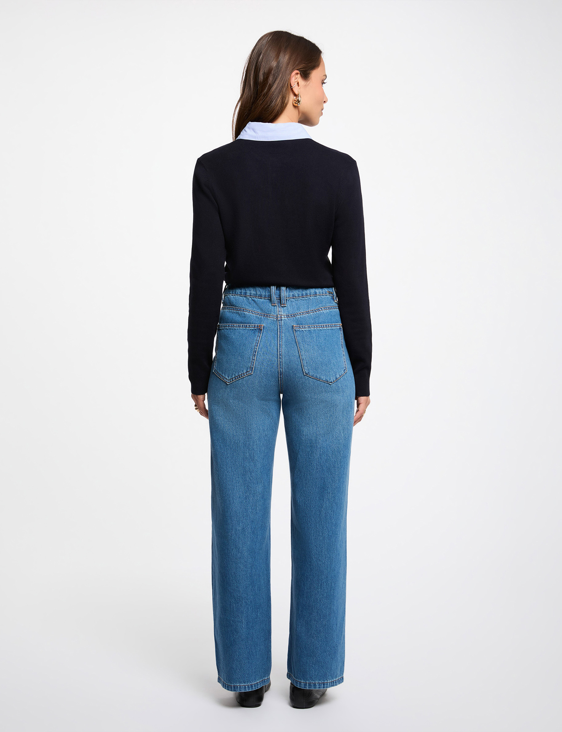 Sweater with shirt collar navy blue women