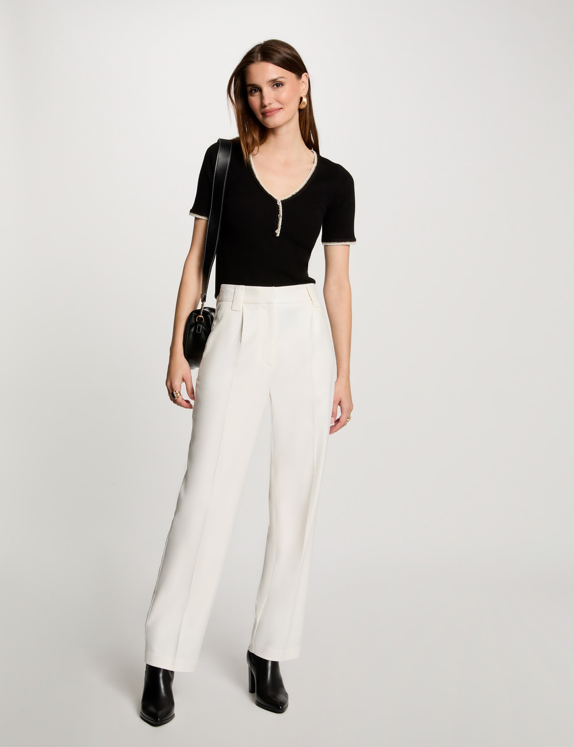 wide leg trousers with darts ecru women Wide leg trousers with darts ecru women