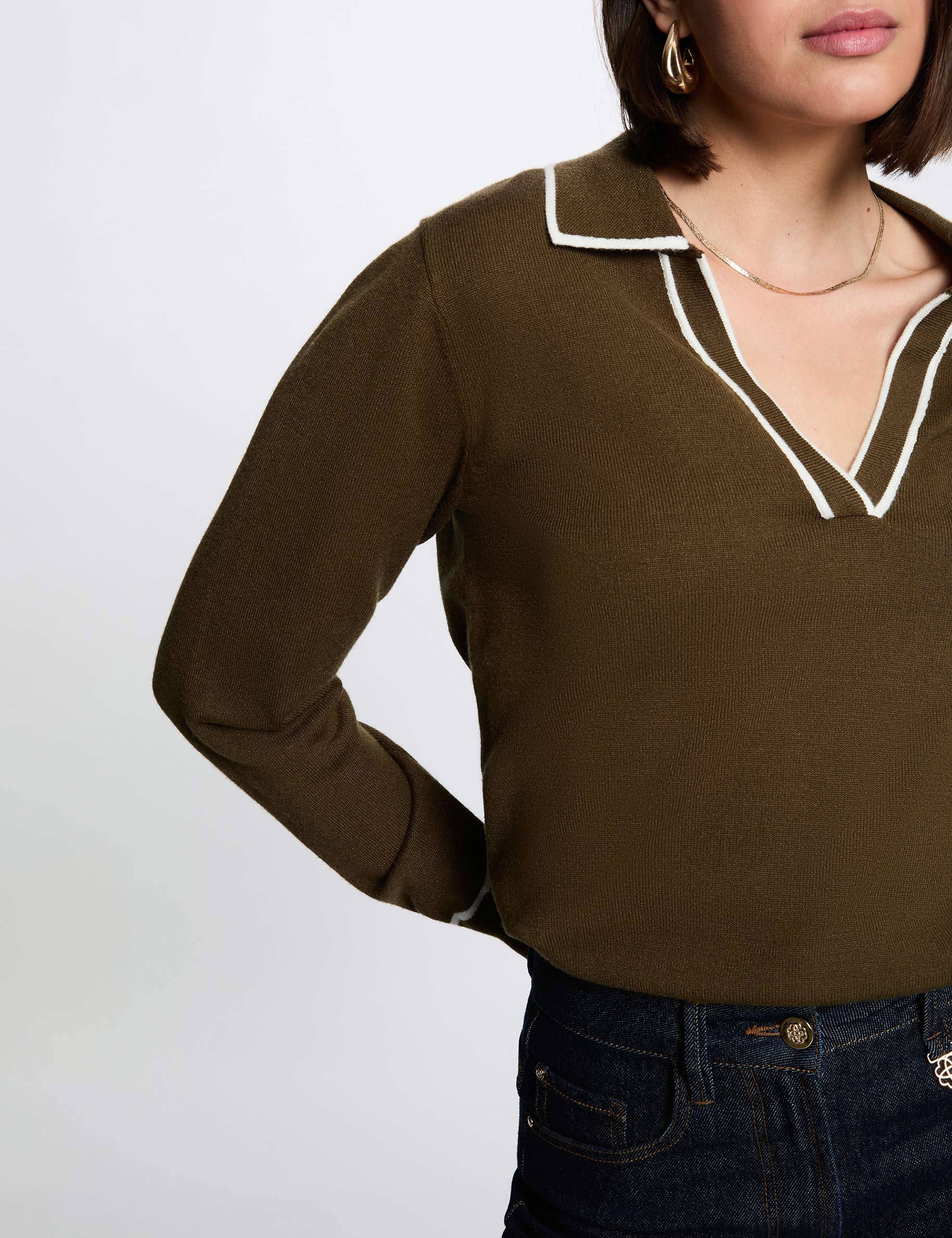 Polo neck jumper khaki green women