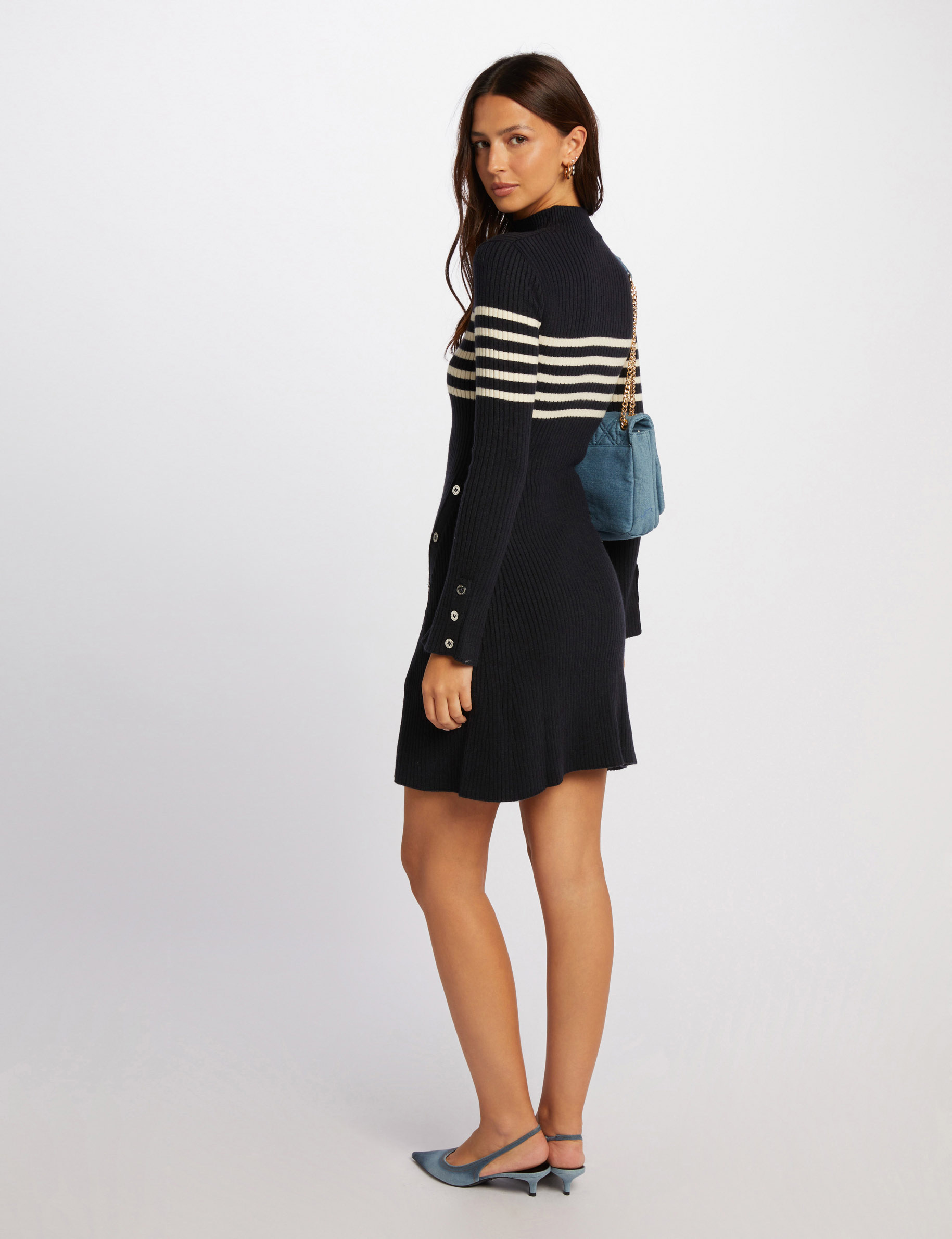 A-line mini knitted dress navy blue women