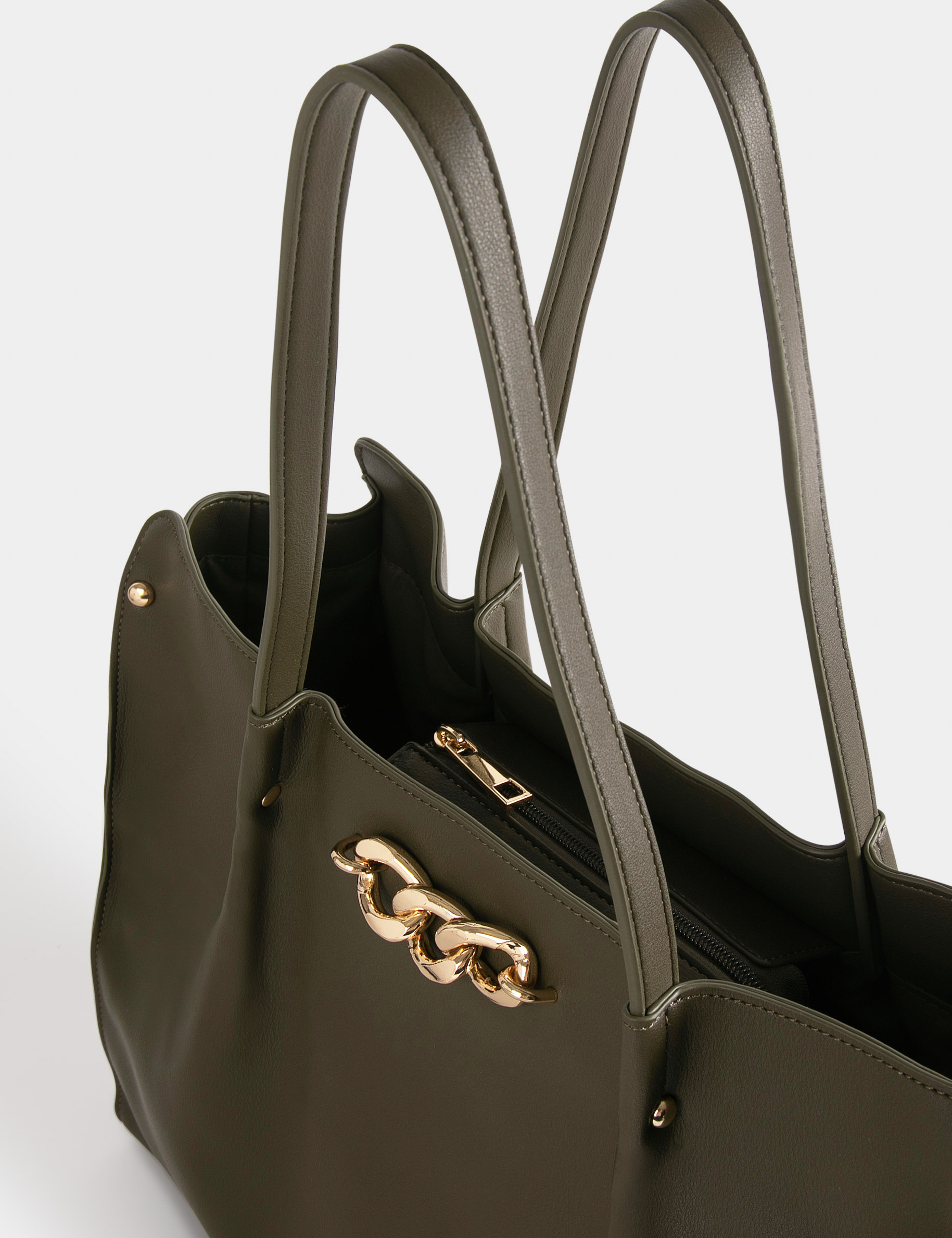 Shopper bag with chain detail khaki green ladies'