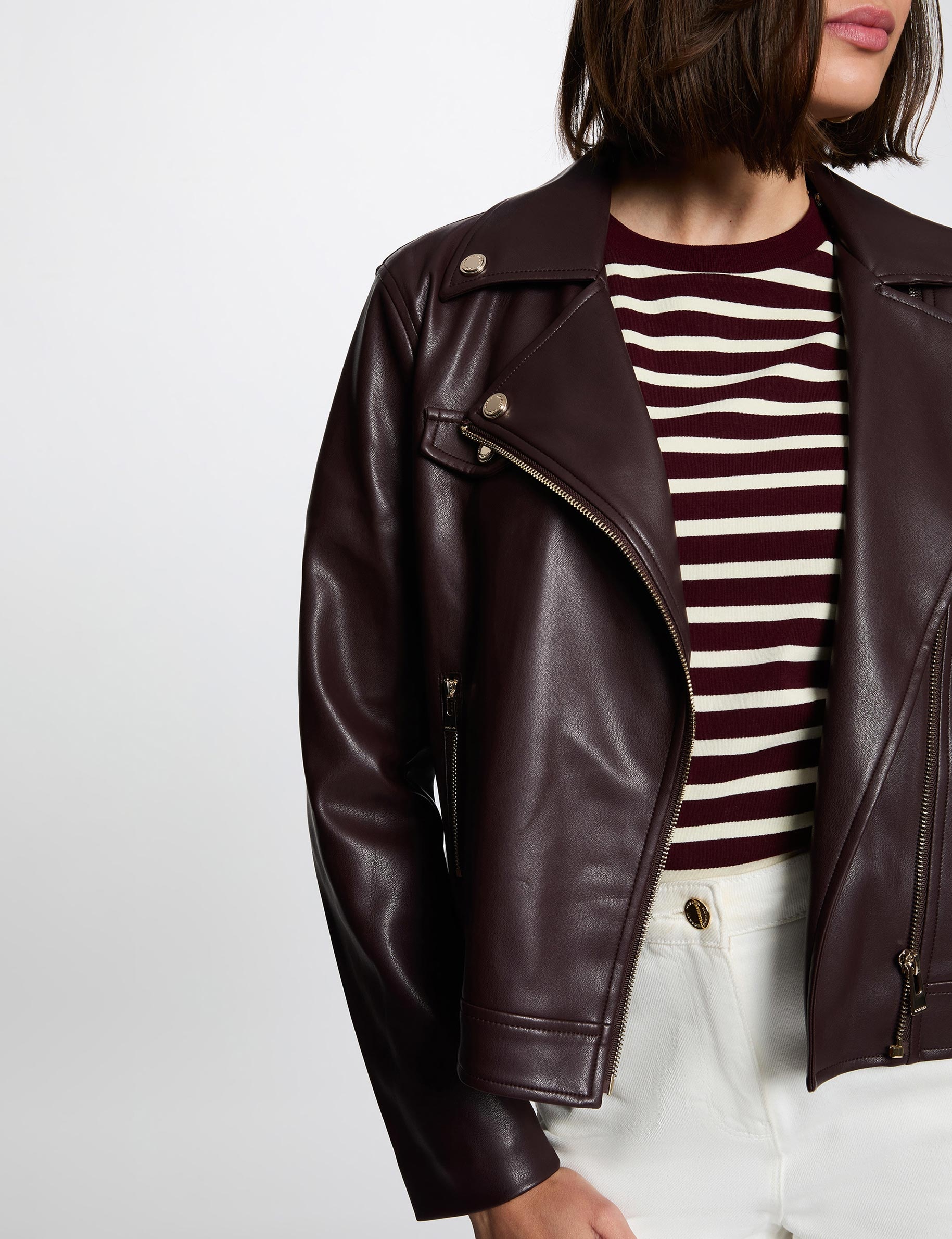 Fitted faux leather jacket bordeaux women