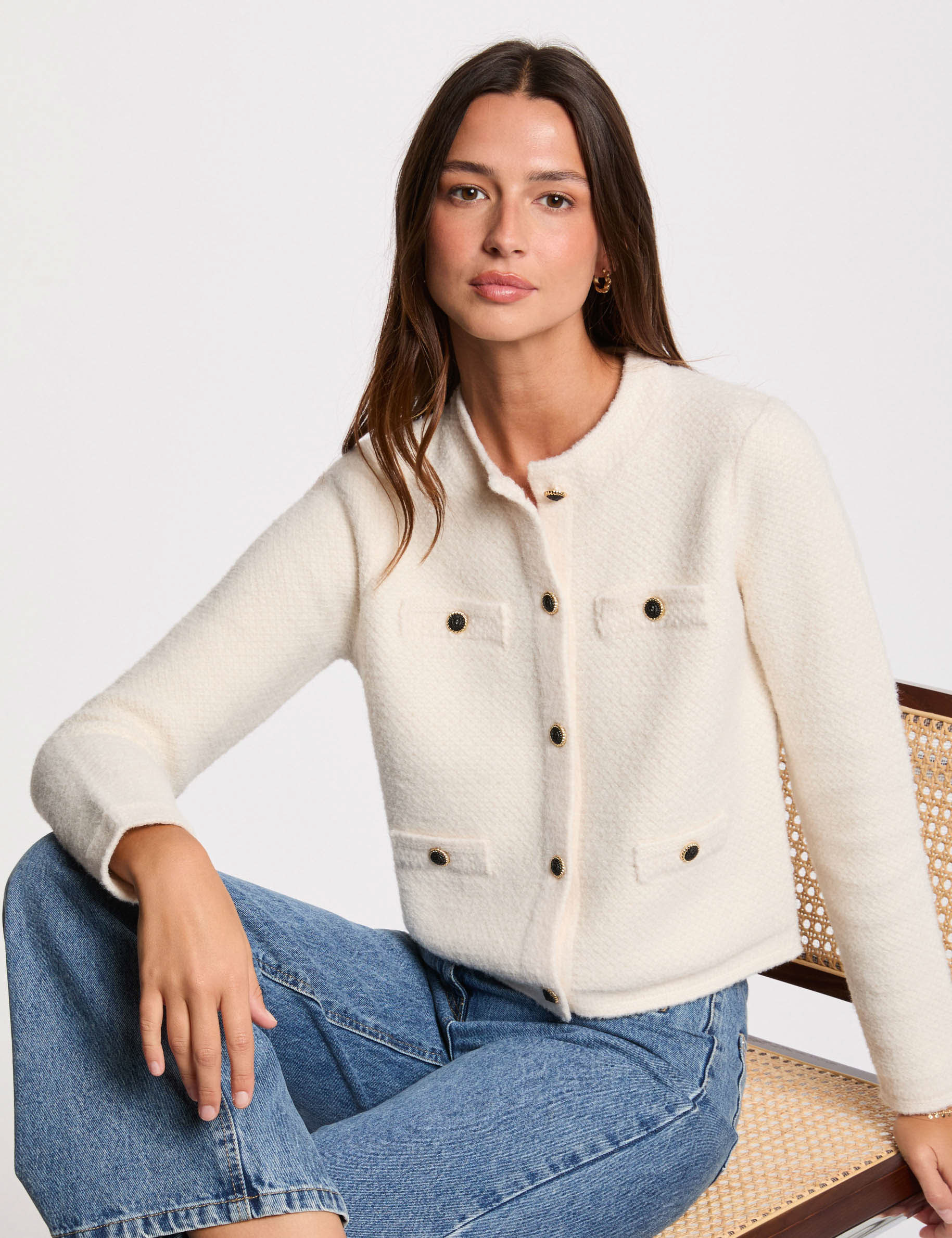 gilet manches longues ivoire femme Gilet manches longues ivoire femme