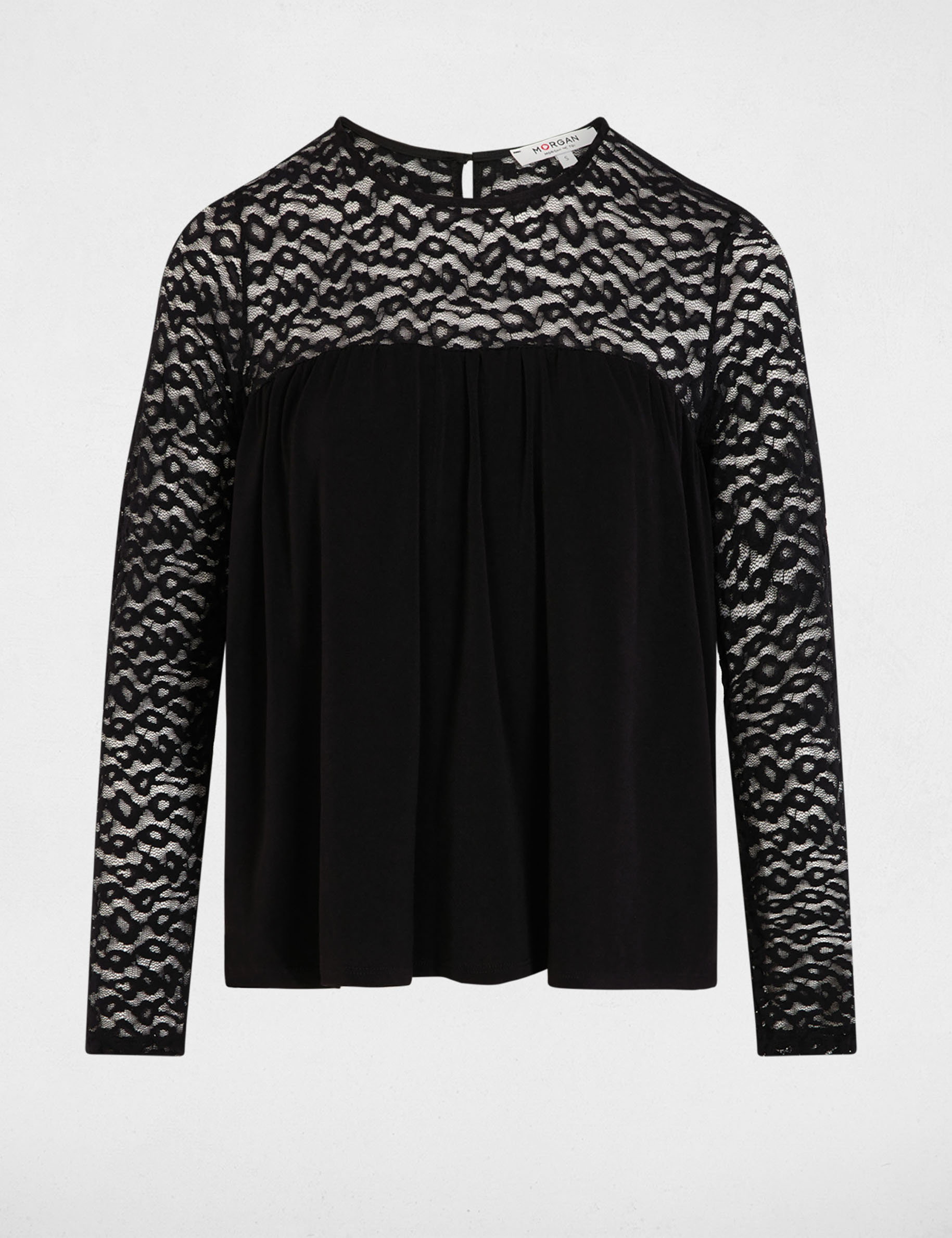 Long-sleeve lace t-shirt black women