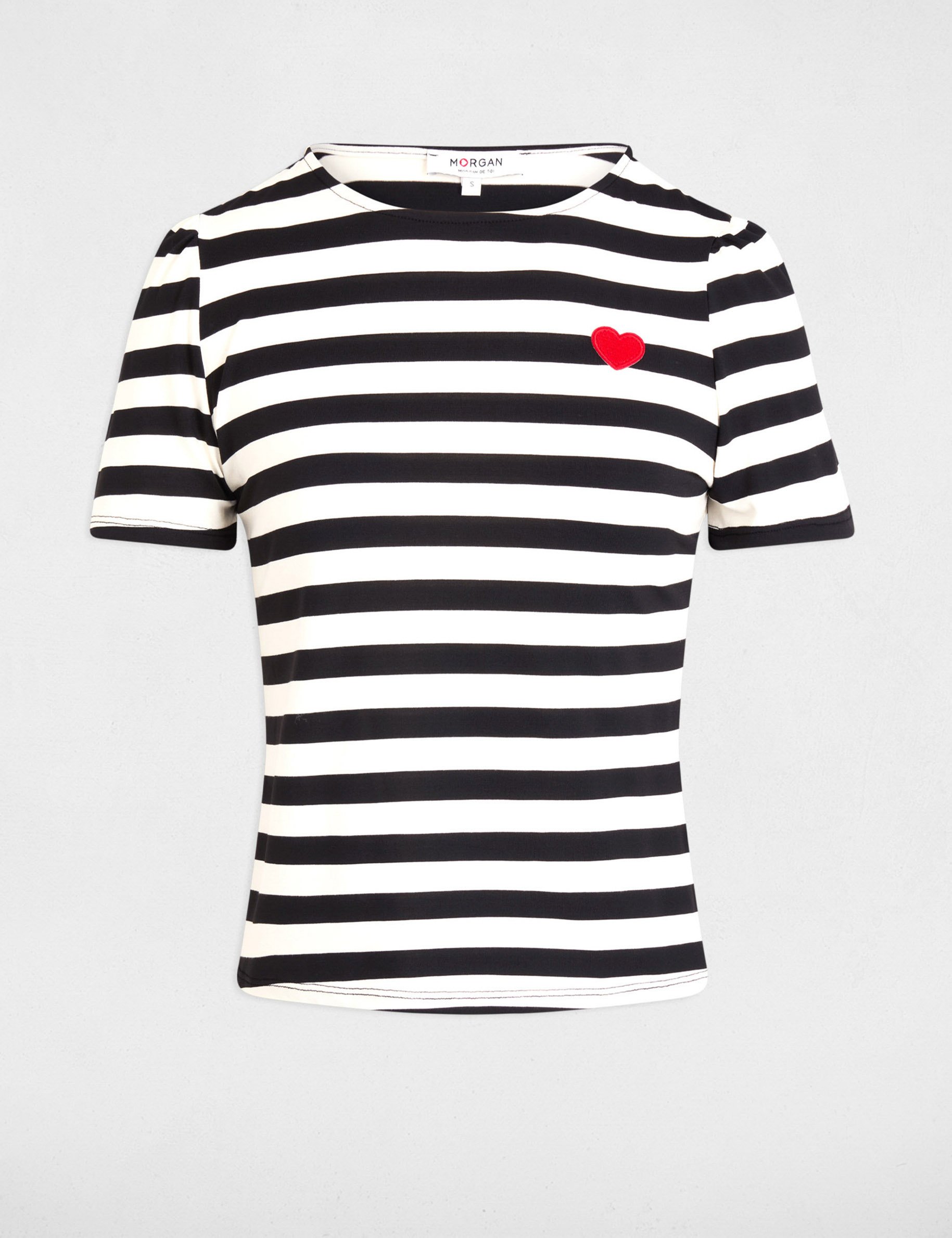 T-shirt manches courtes rayé blanc femme