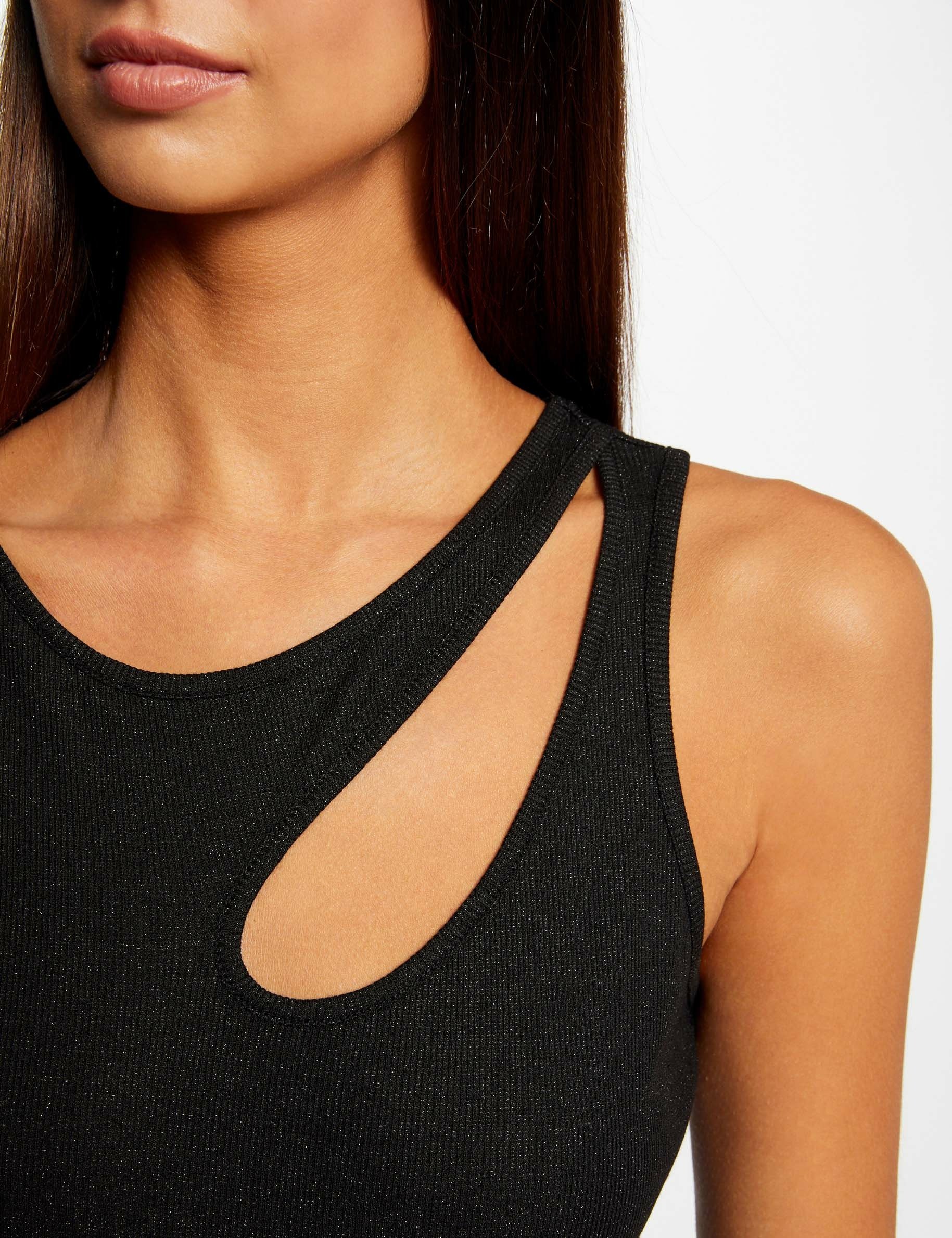 Vest top with opening on shoulder black ladies'