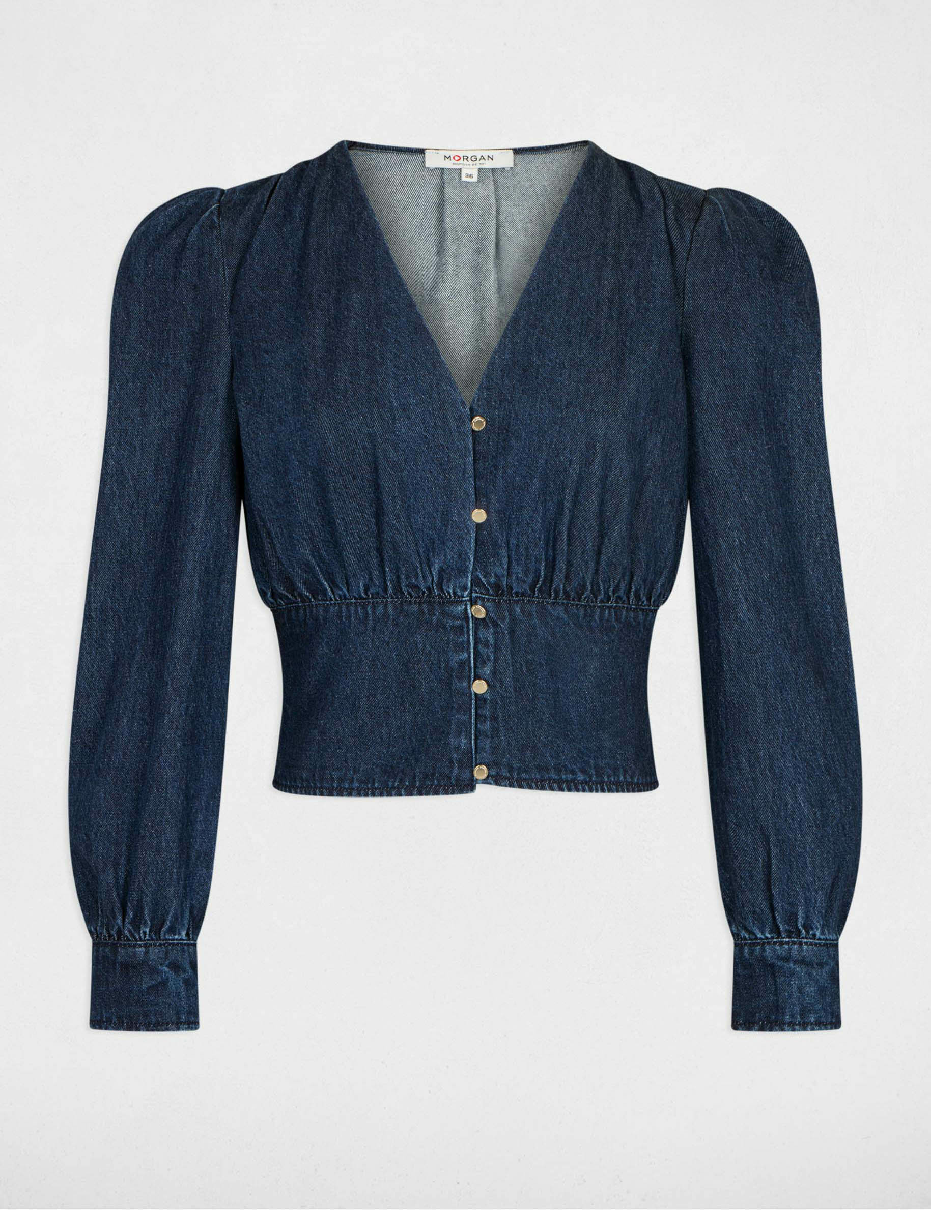 Long-sleeved denim blouse raw denim ladies'