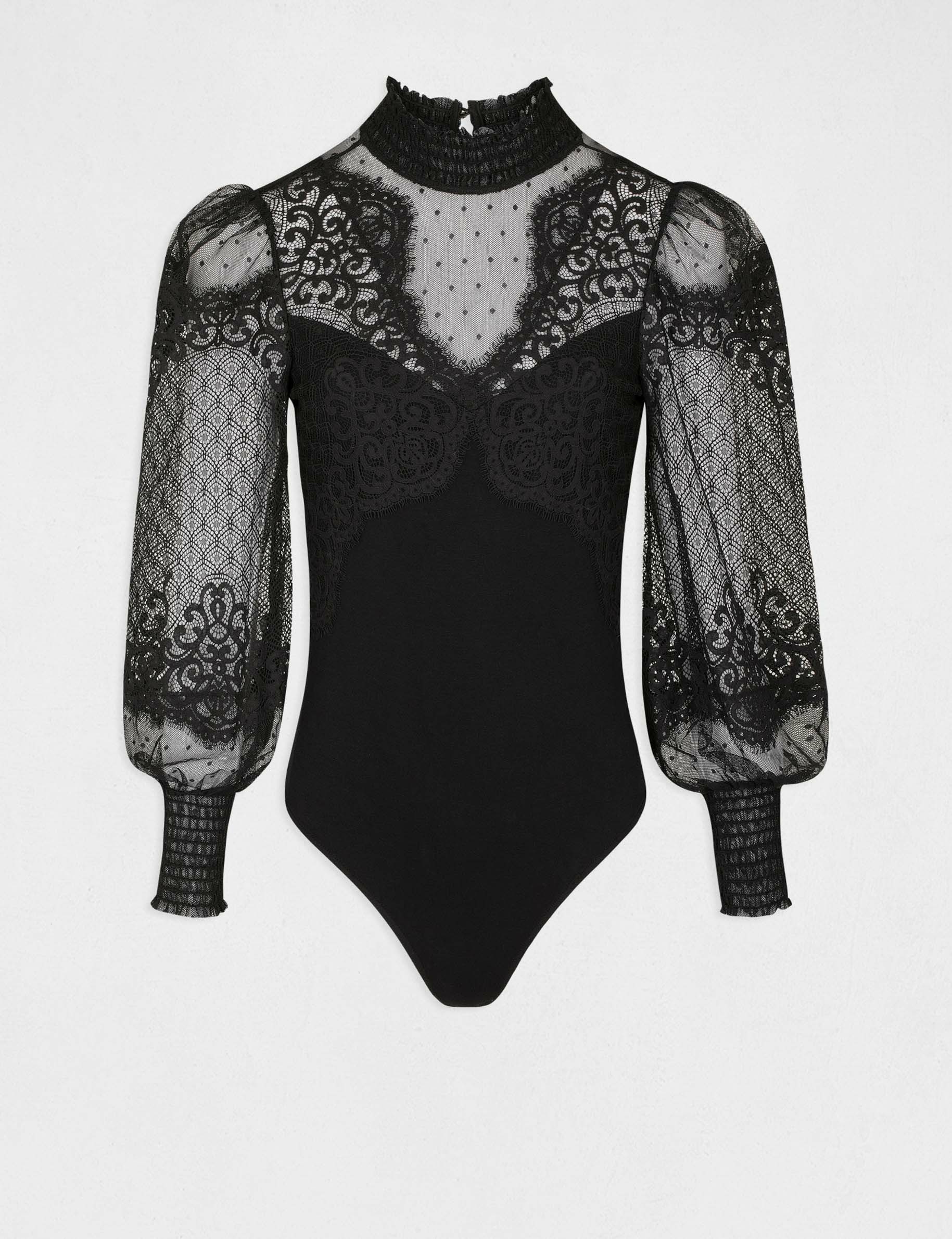 Long-sleeved t-shirt with lace black ladies'