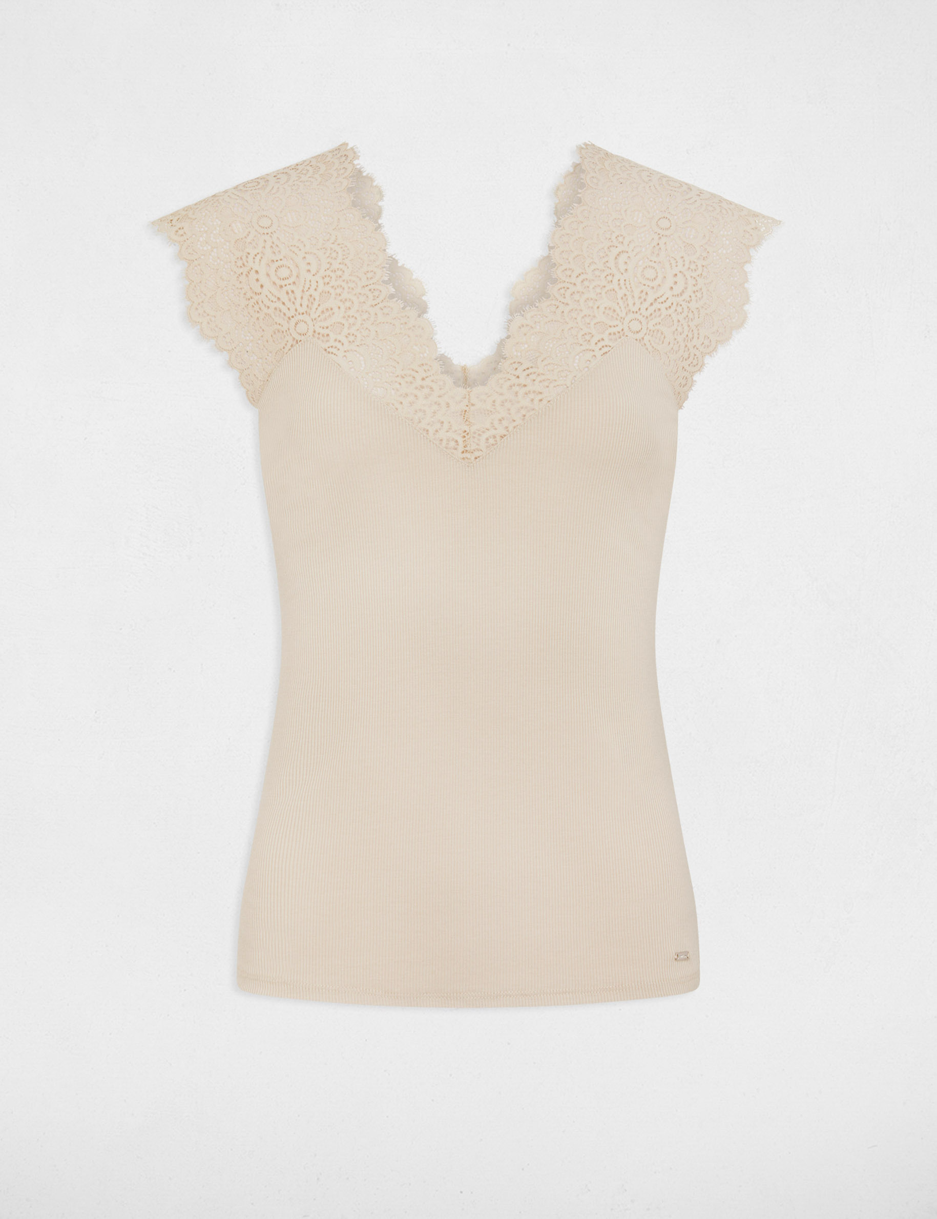 Vest top with wide straps and lace beige ladies'
