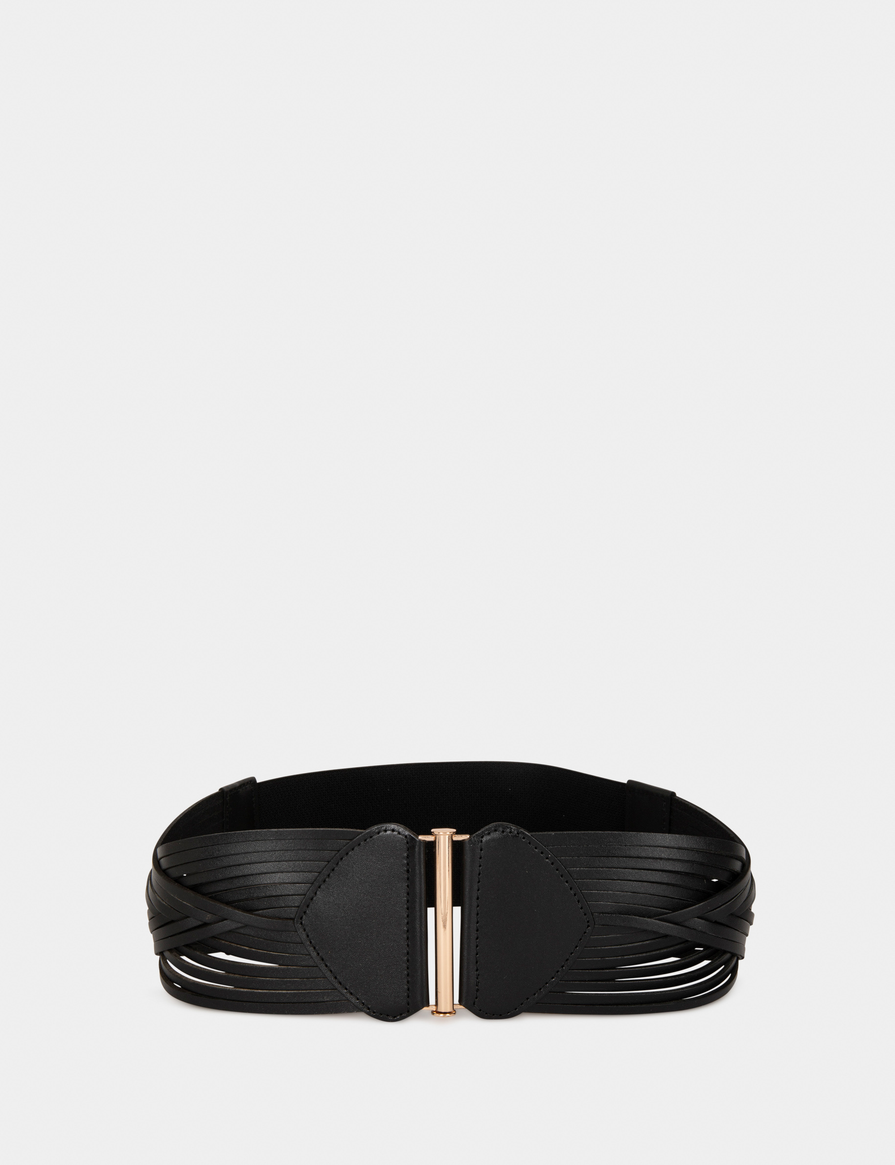 Elasticised leather belt with straps black ladies'