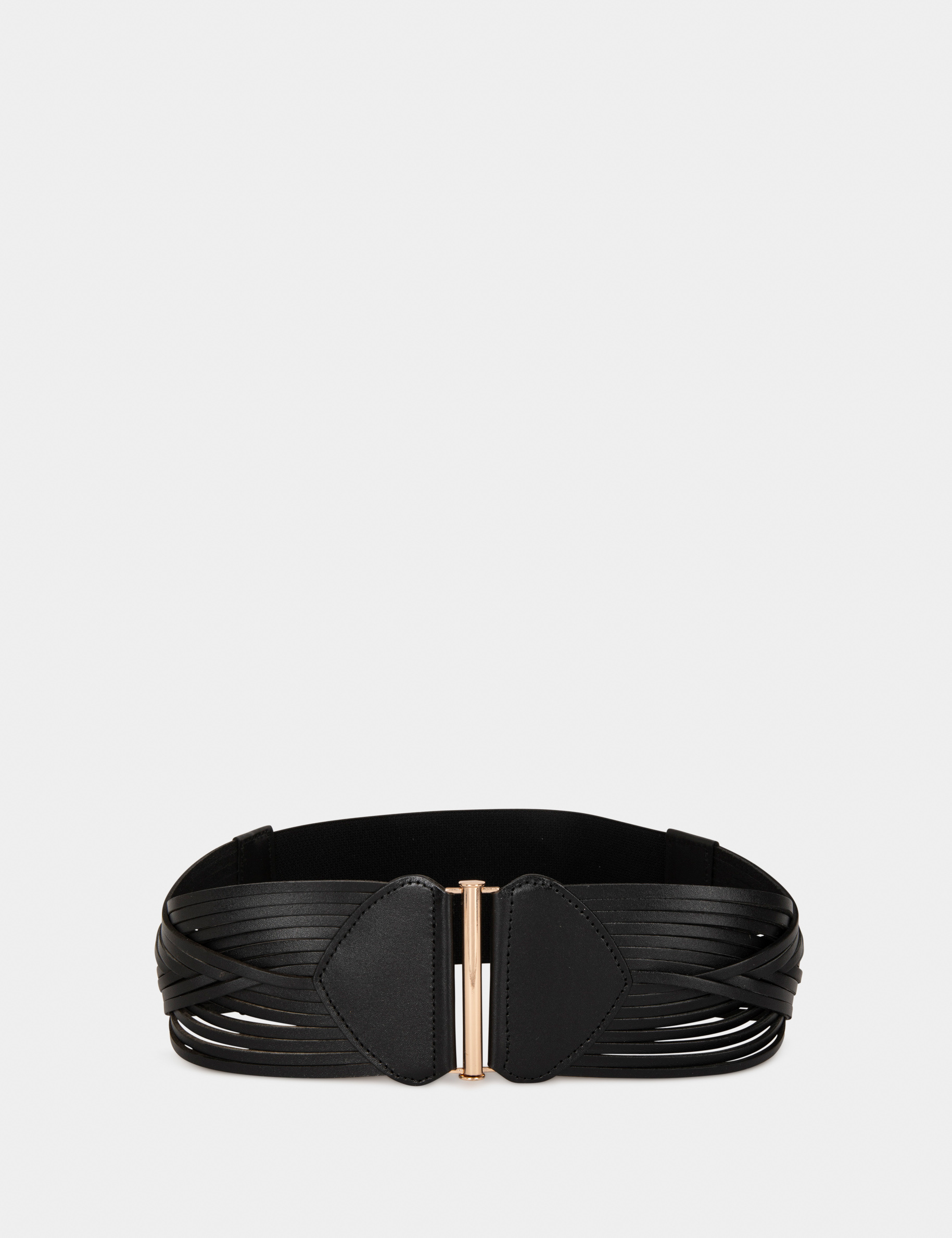 Elasticised leather belt with straps black ladies' Elasticised leather belt with straps black ladies'