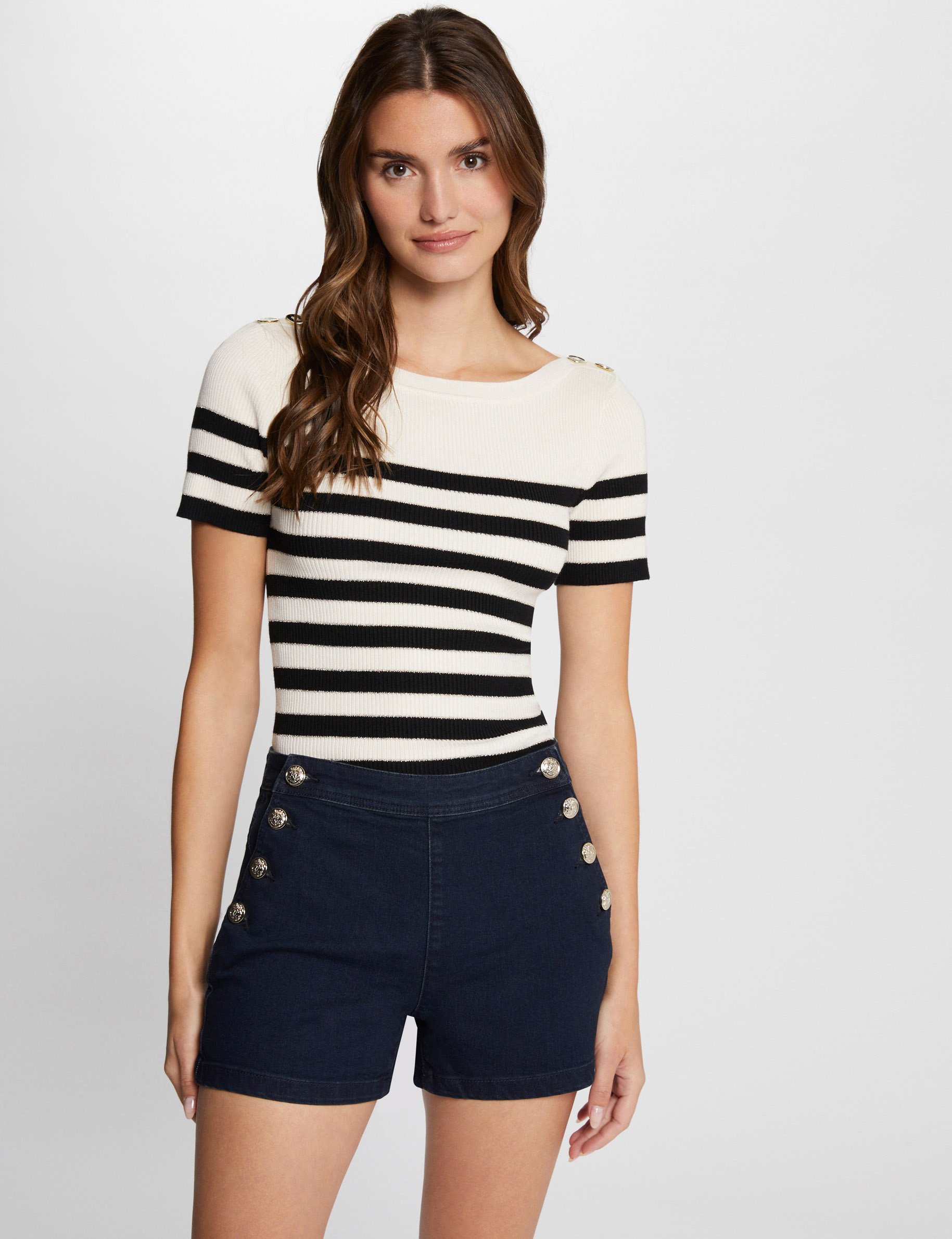 Stripped jumper round neck ivory women