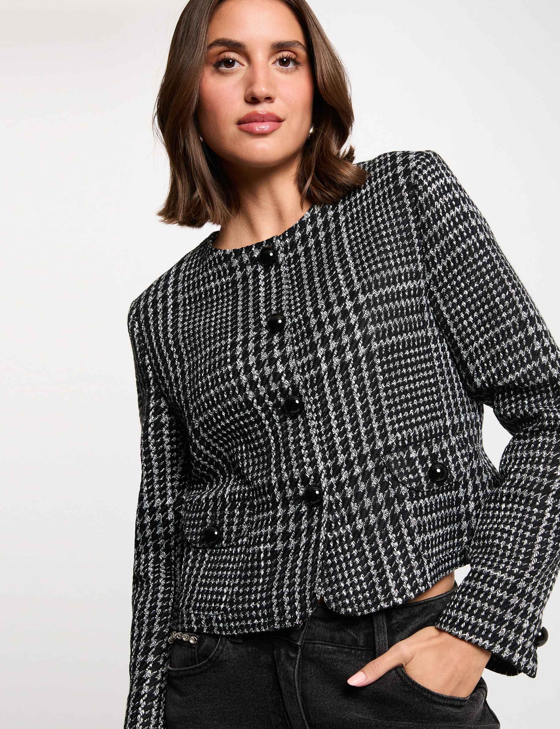 Tweed jacket with round neck multicolor women