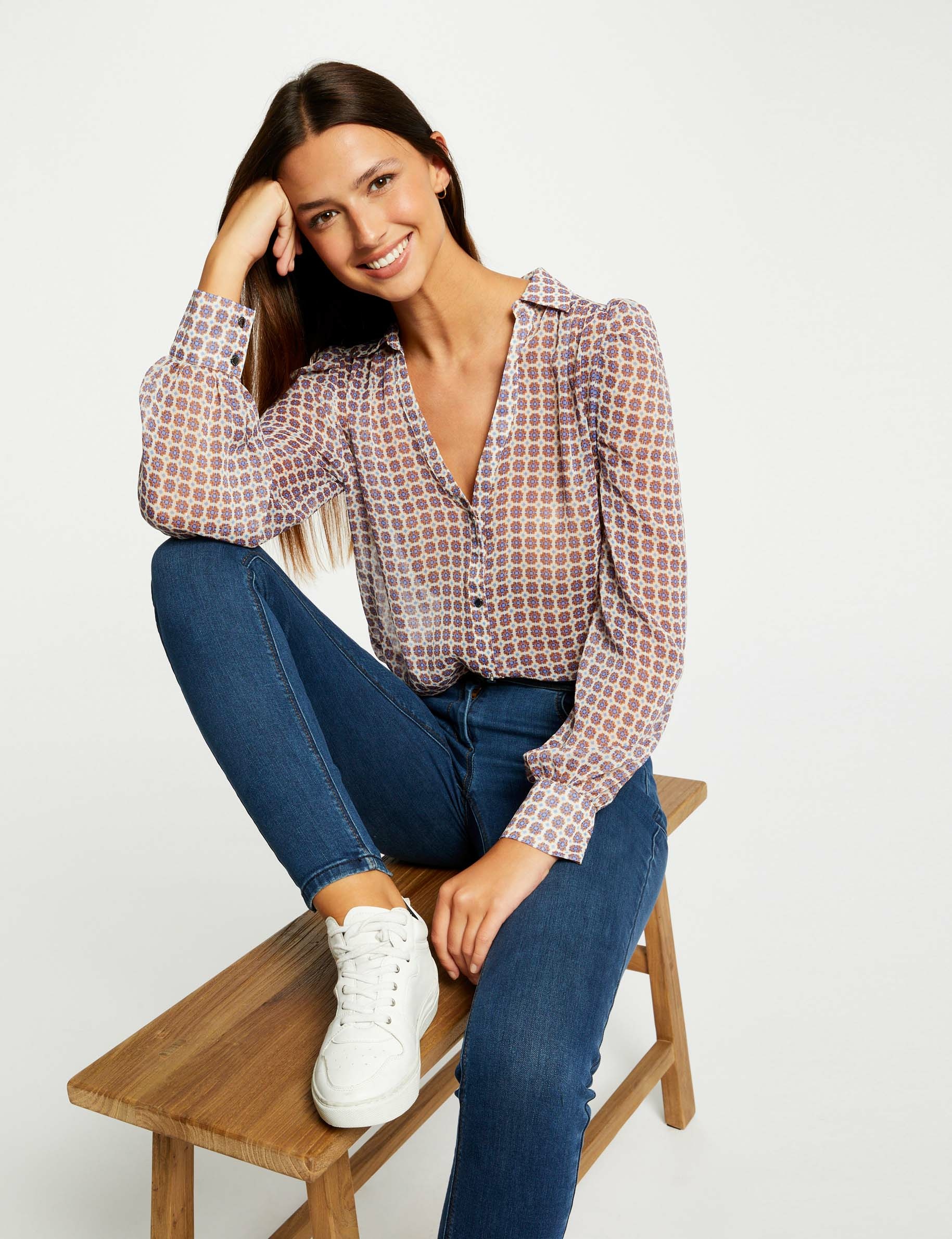 Long-sleeved printed shirt multico ladies'