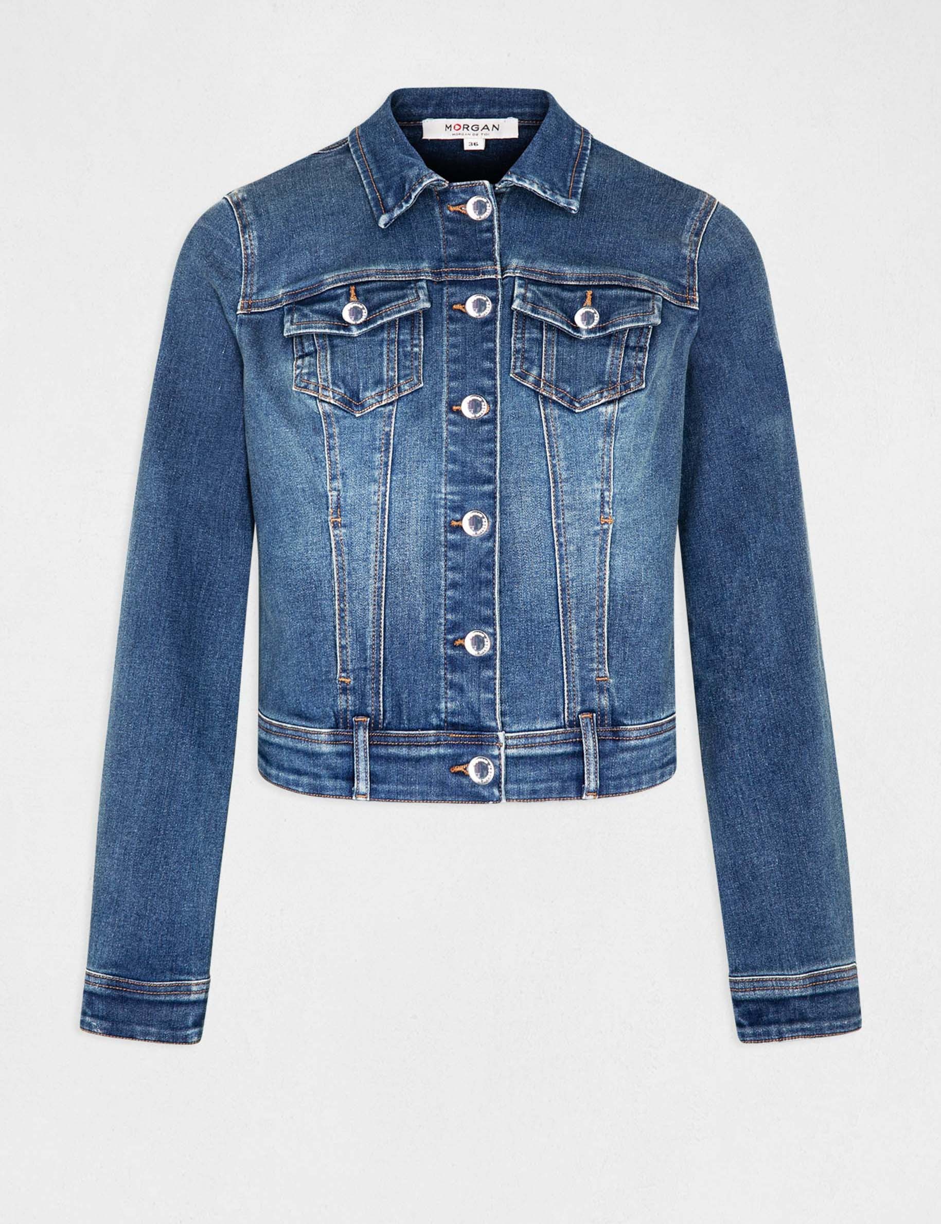 Straight buttoned denim jacket denim stone women