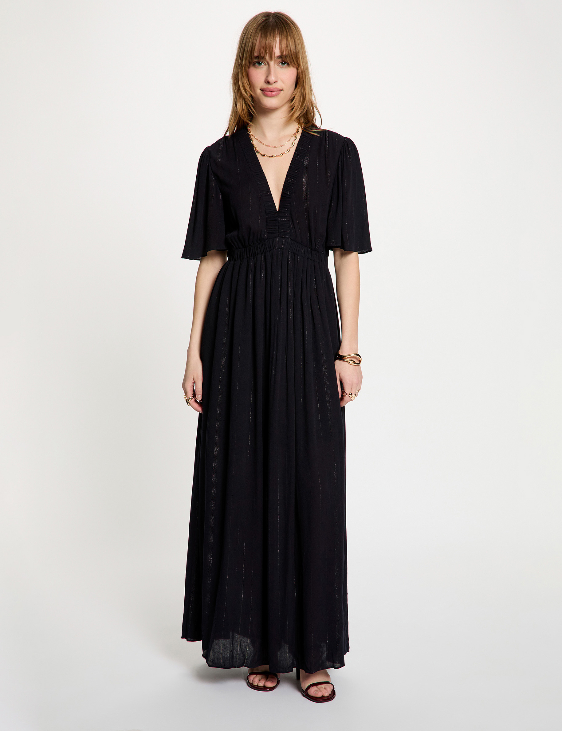 Long dress with v-neck navy blue women