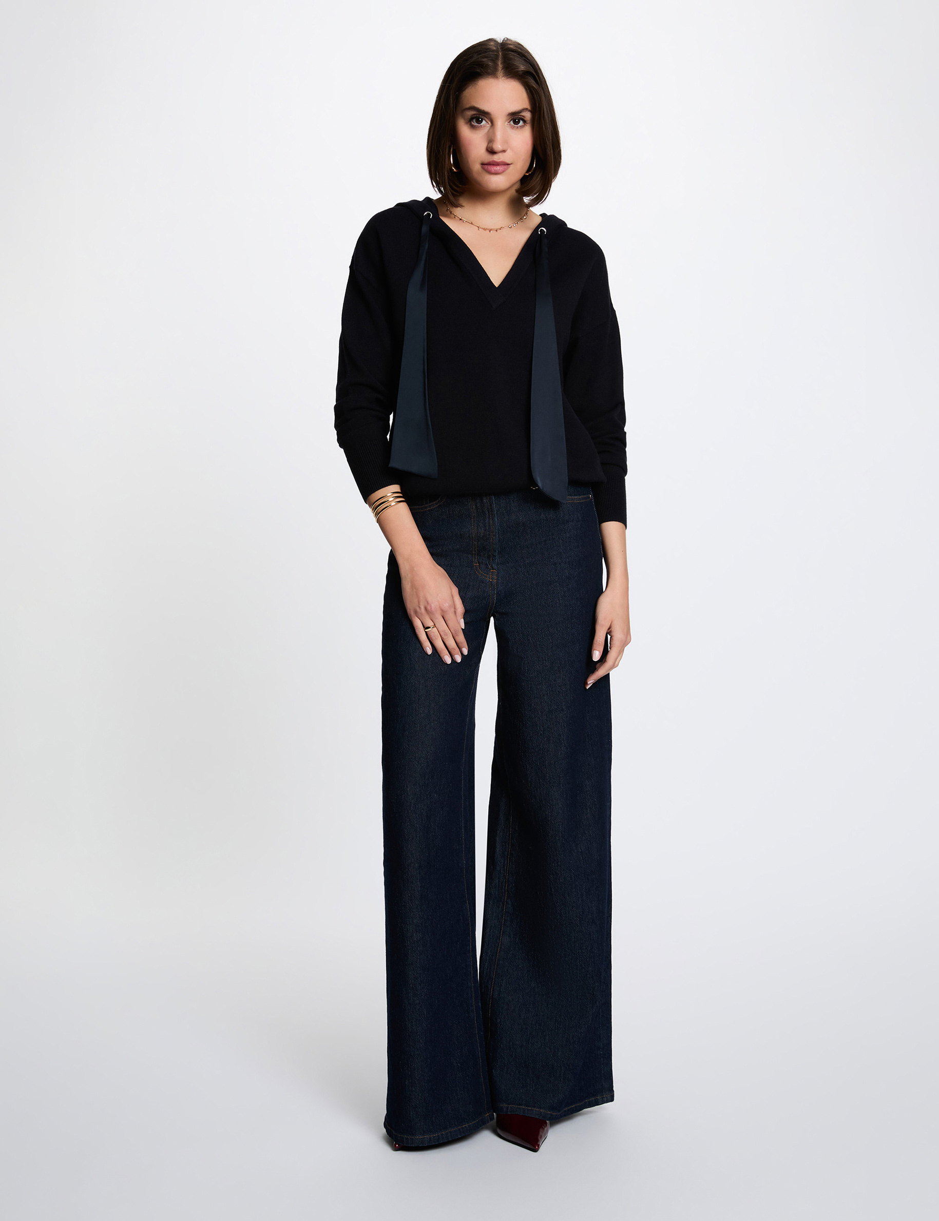 Hooded sweater navy blue women