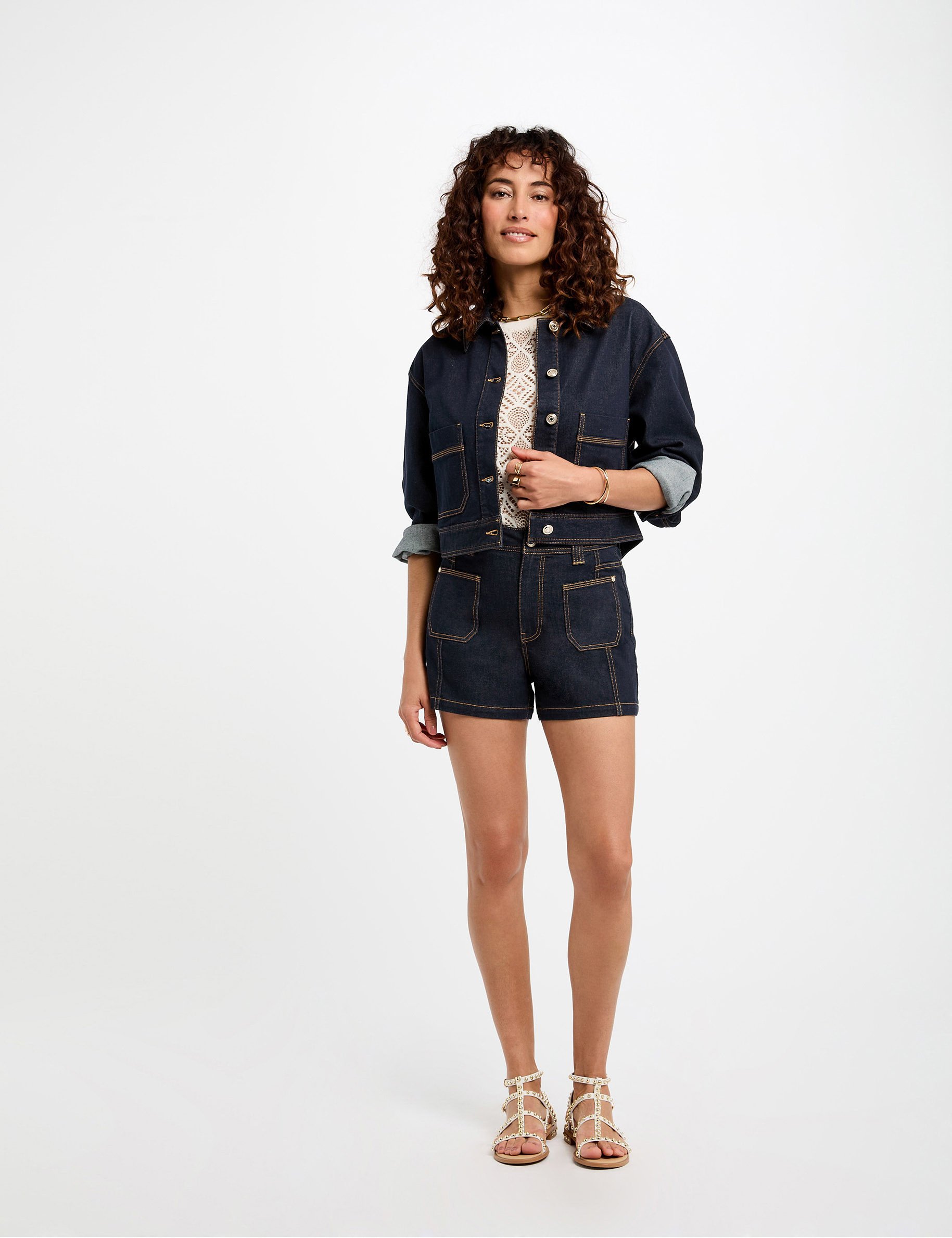 Short denim jacket raw denim women