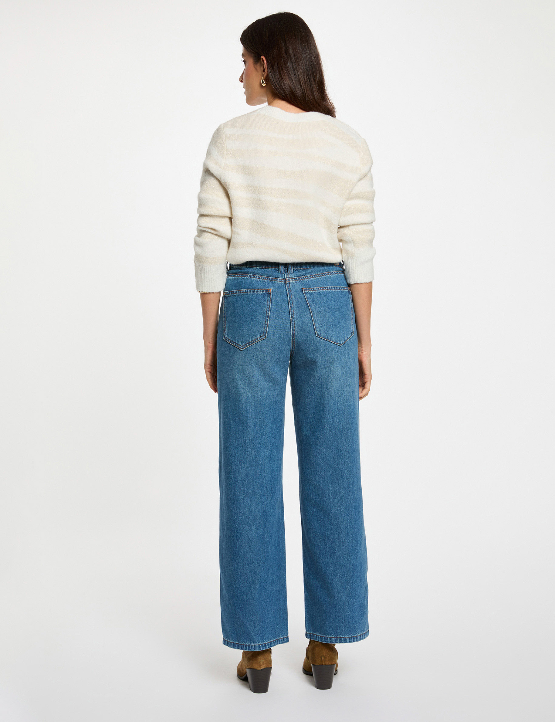 Cropped jacquard sweater ivory women