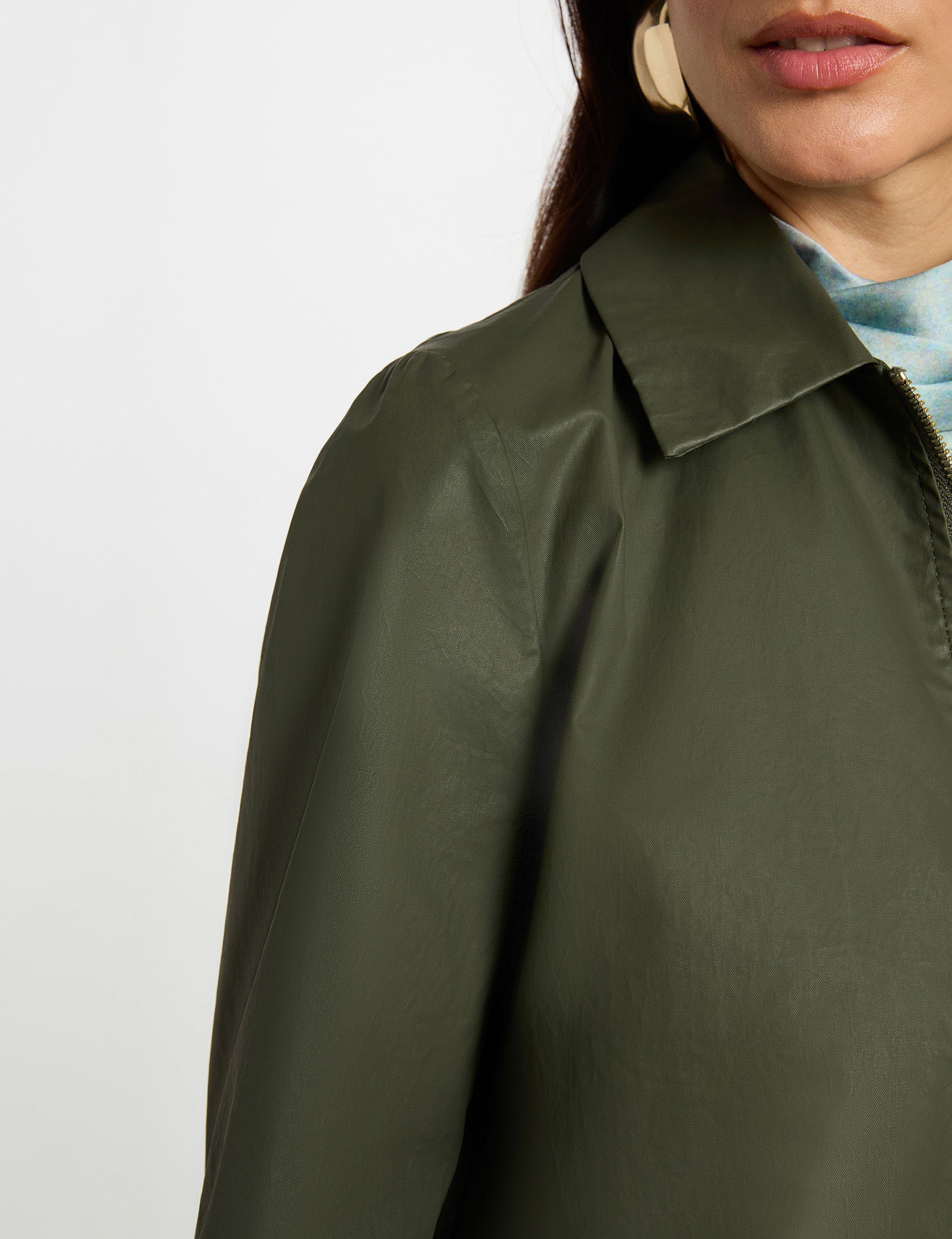 Short jacket with zip fastening khaki green women