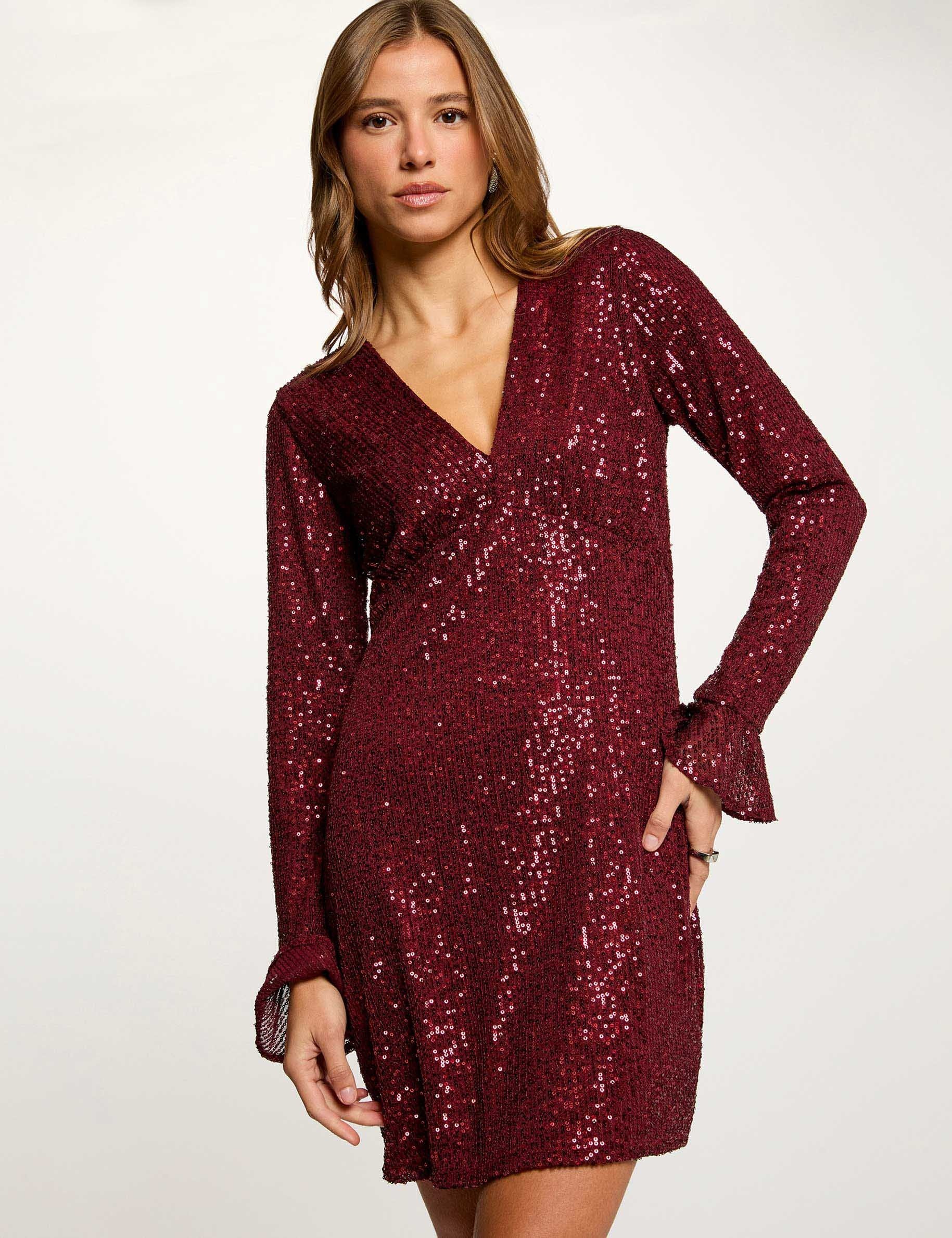 Short sequin dress plum women
