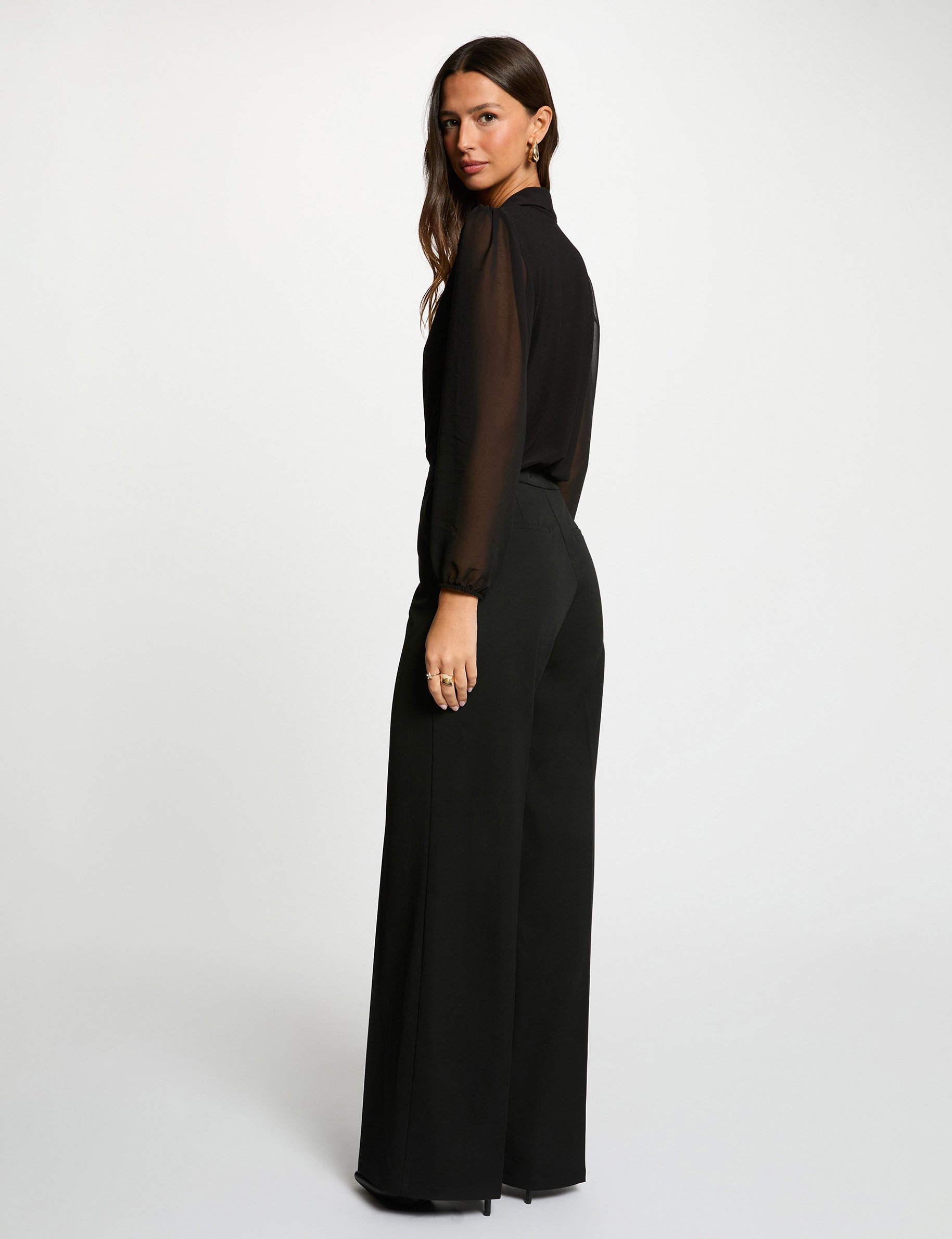 buttoned voile t shirt black women Buttoned voile t-shirt black women