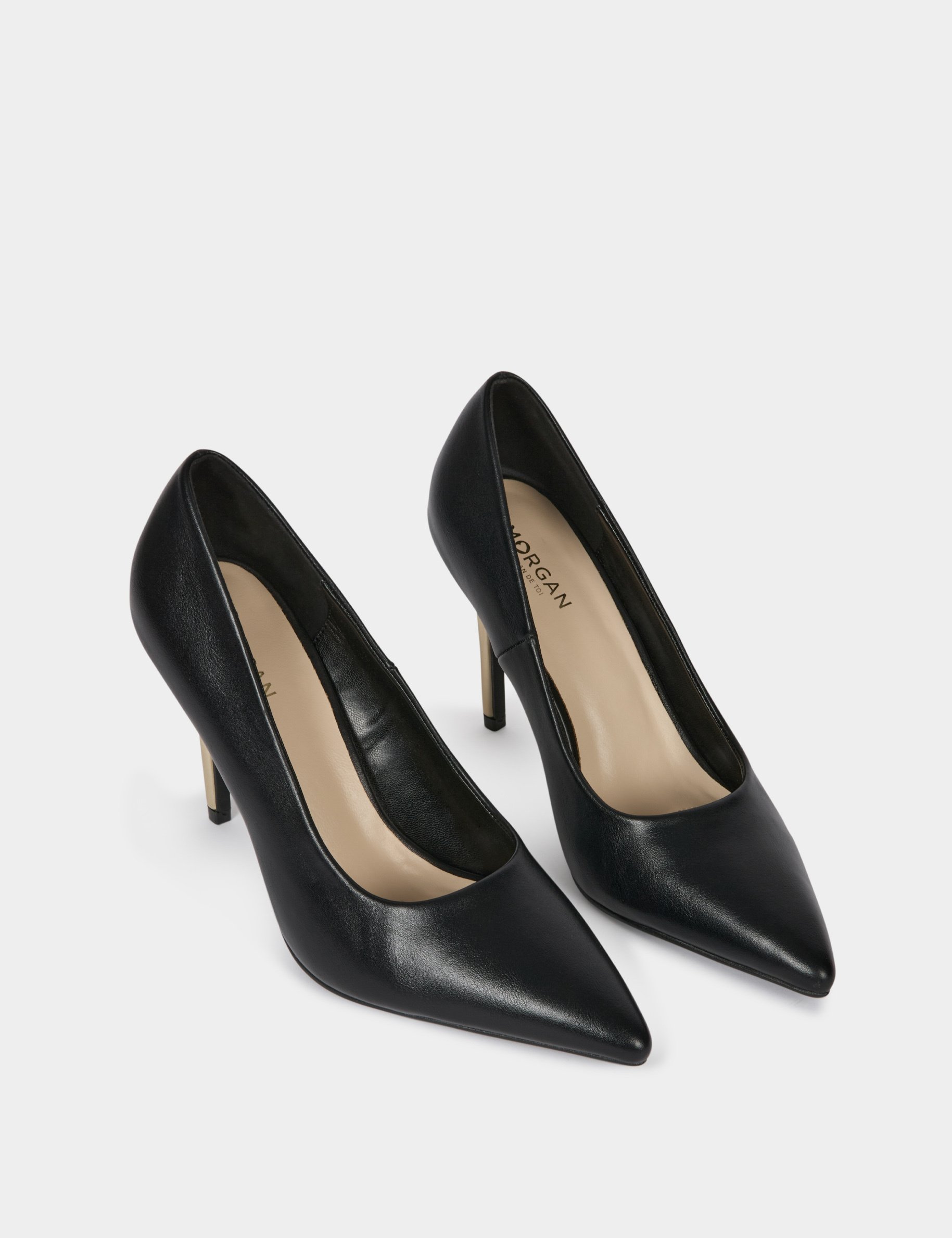 Faux leather heeled court shoes black women