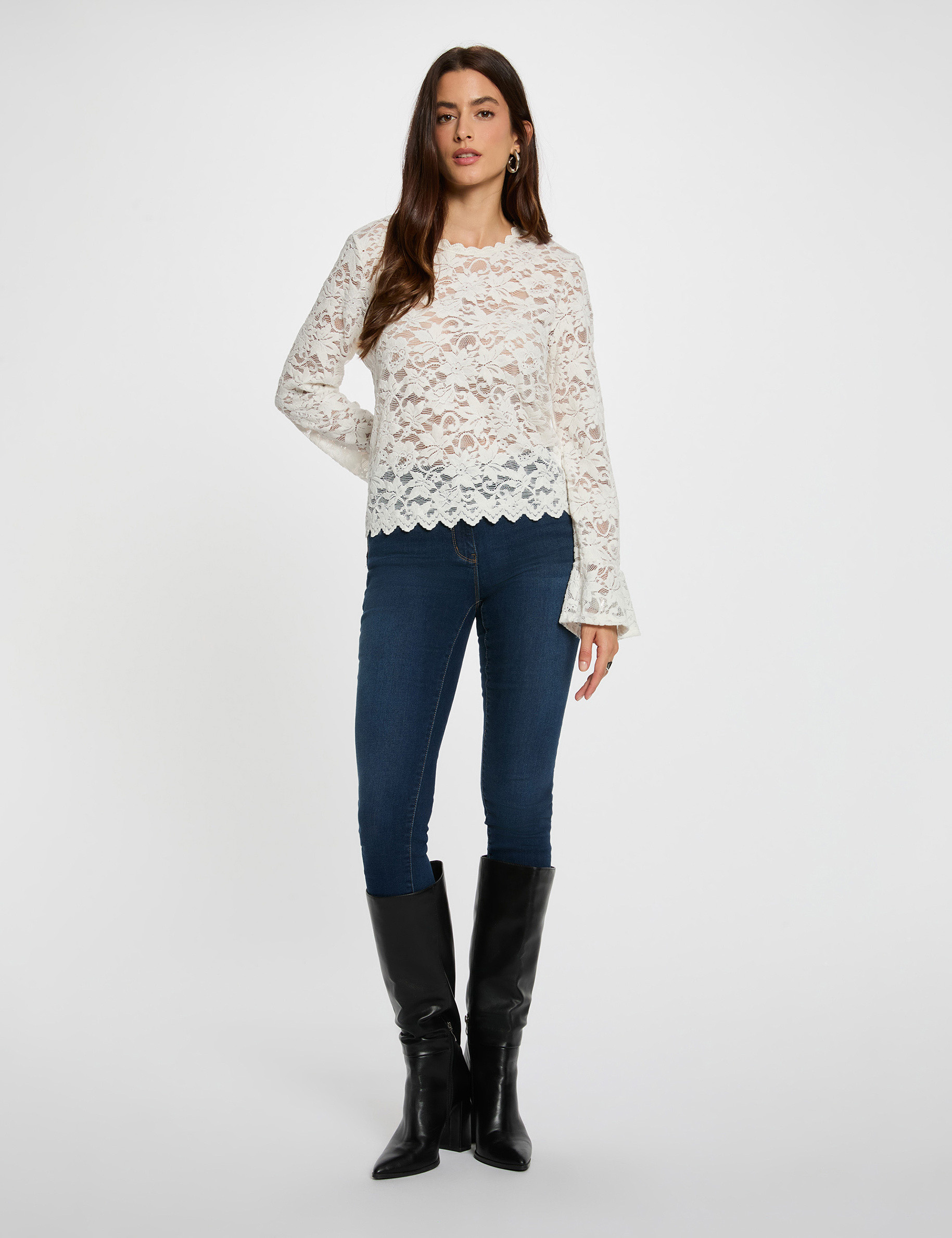long sleeve lace t shirt white women Long-sleeve lace t-shirt white women