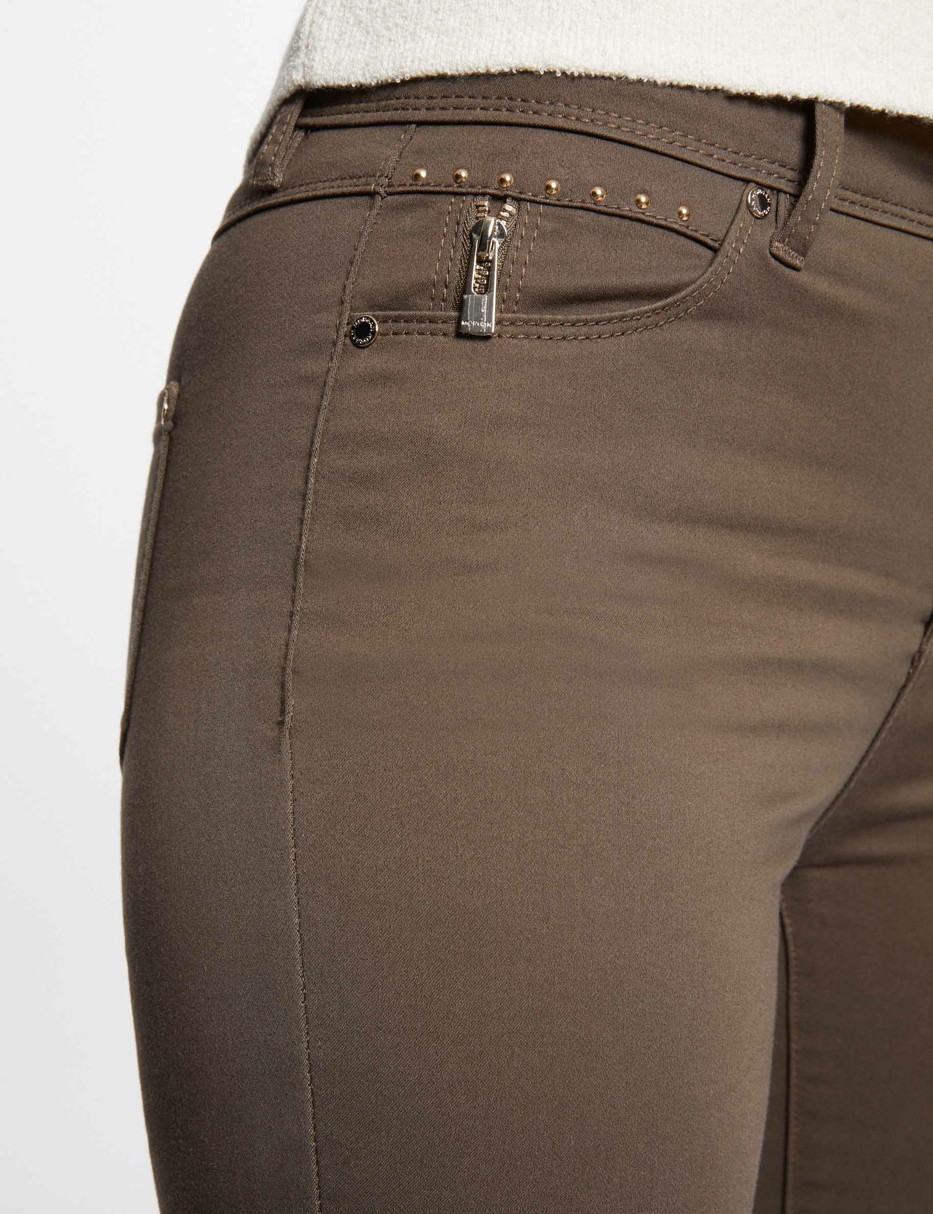 Skinny trousers with satin effect khaki green ladies