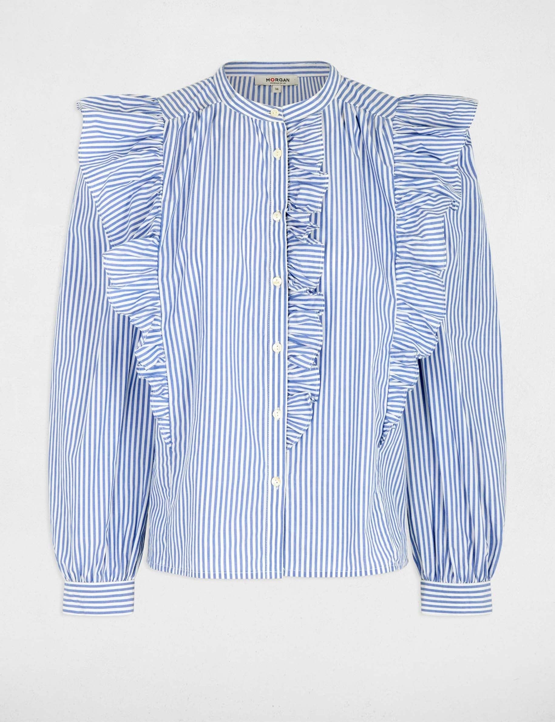 Striped shirt with mandarin collar sky blue women