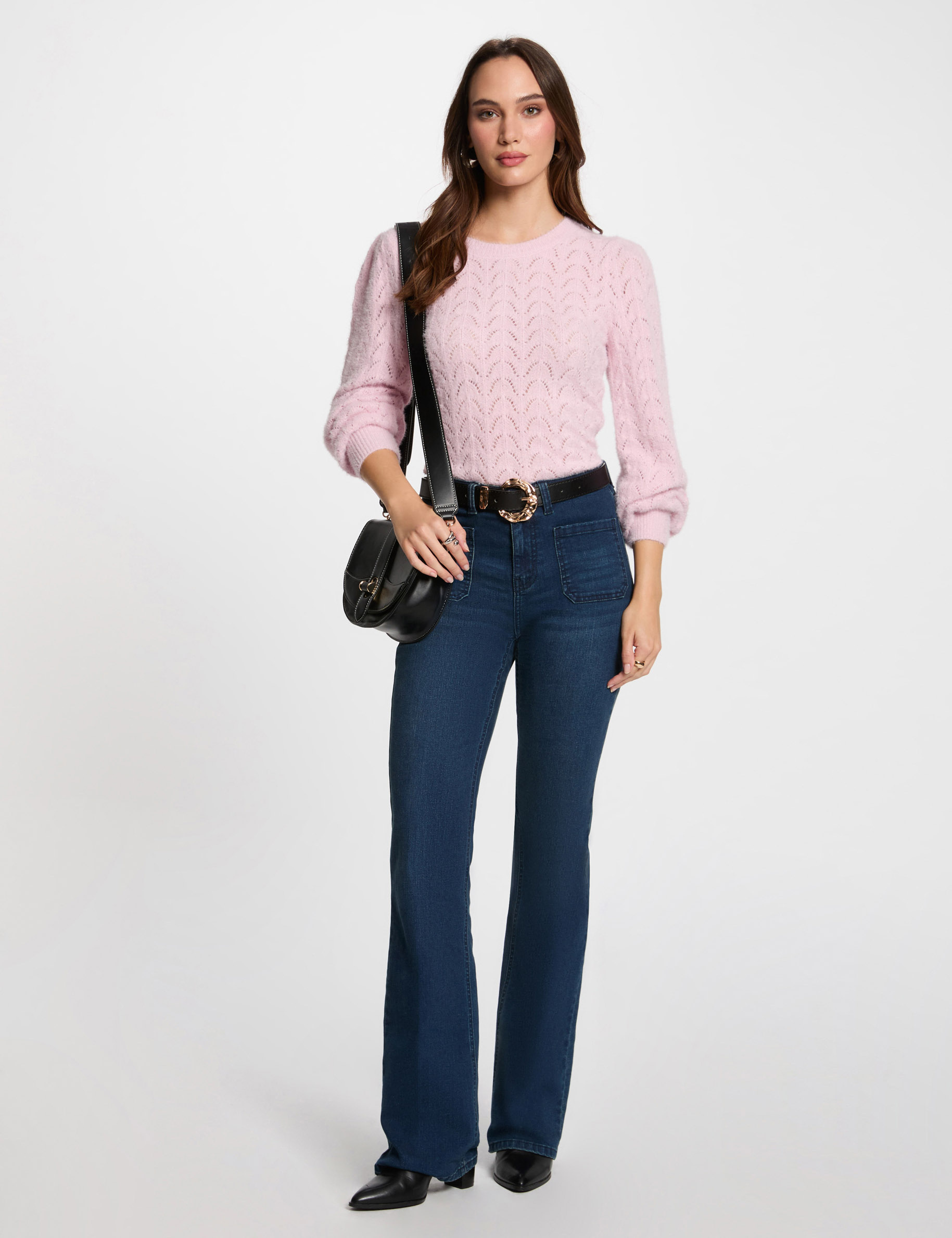 pull col rond ajoure rose pastel femme Pull col rond ajouré rose pastel femme