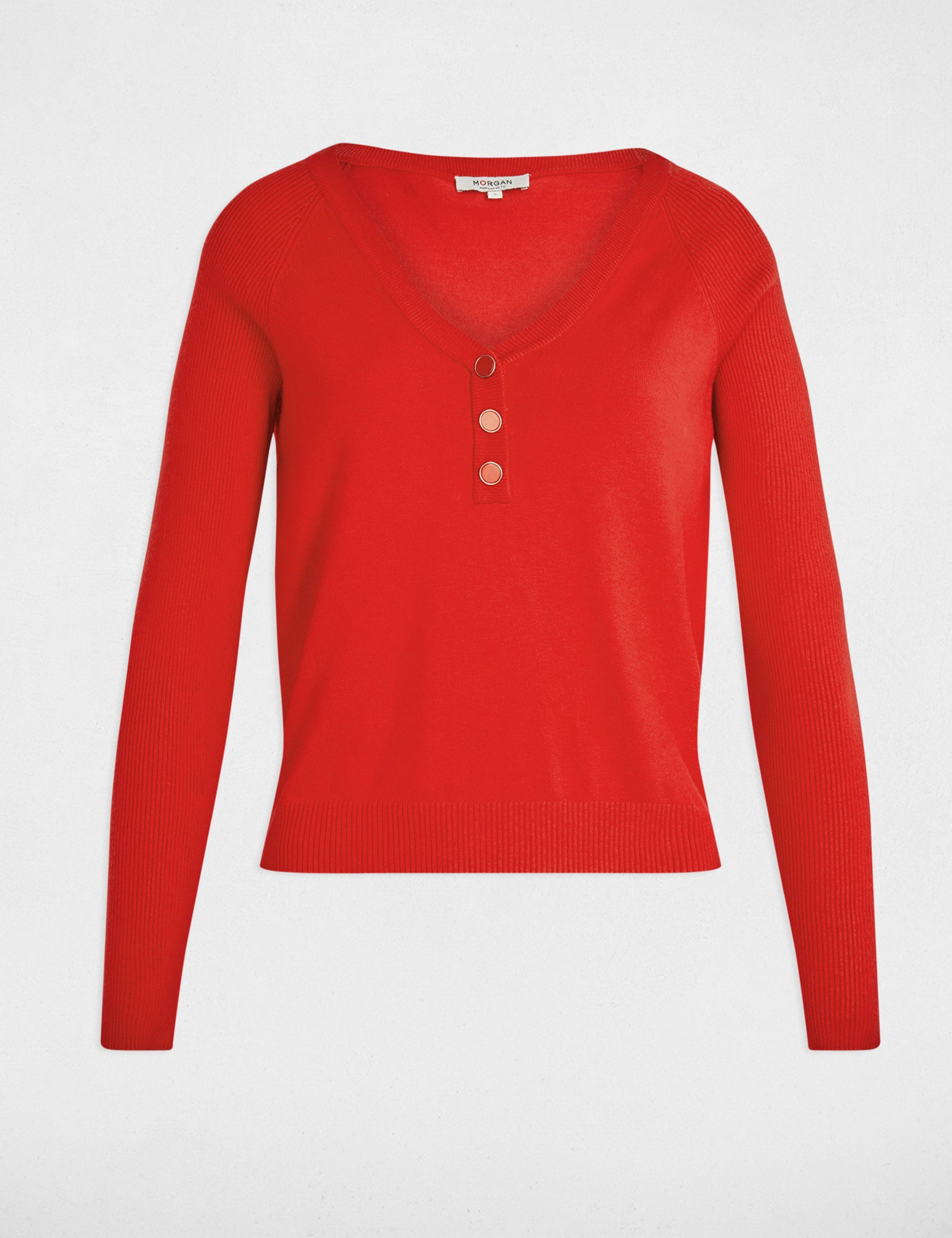 Fitted V-neck sweater red women