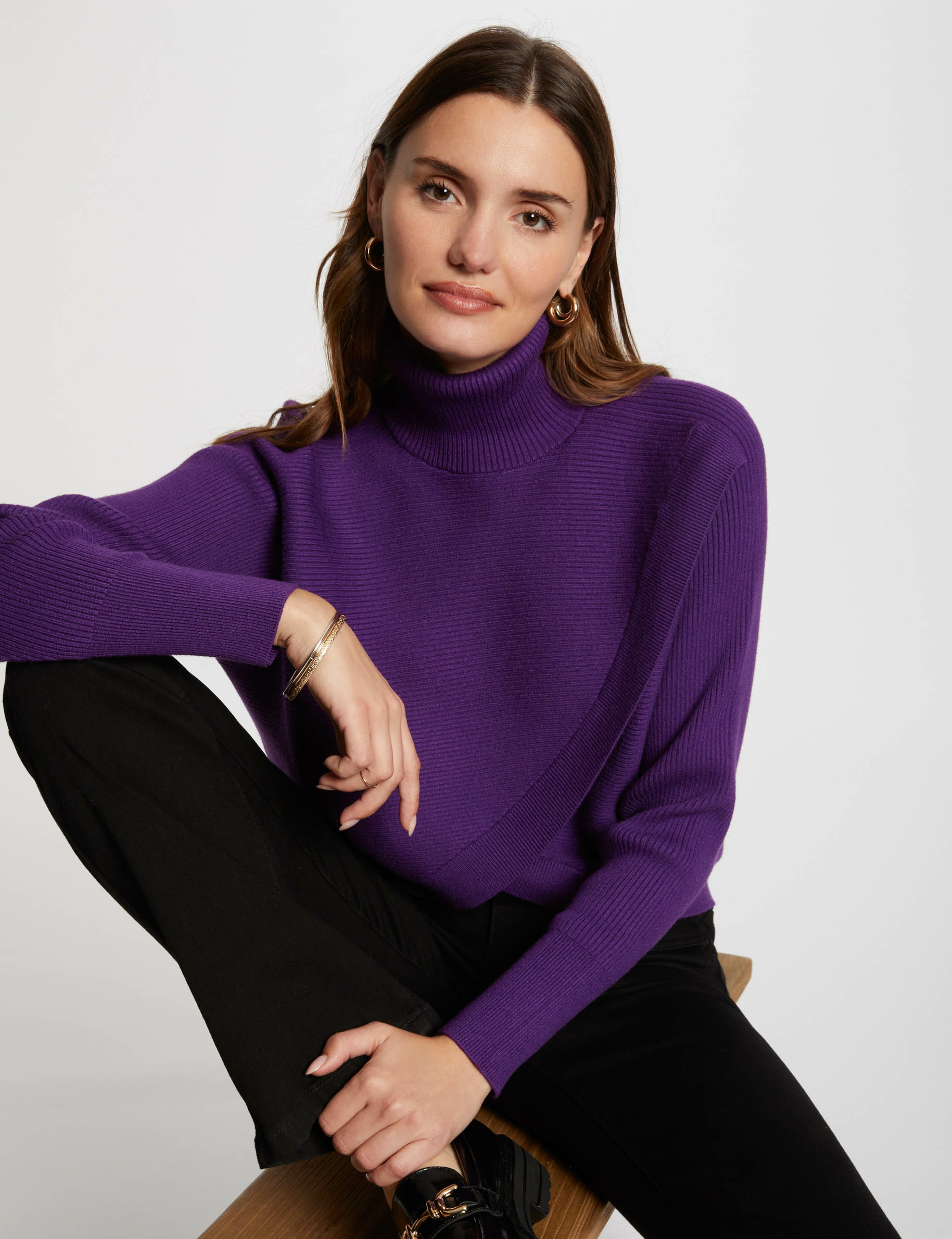 Long sleeved jumper wrap over effect purple women Morgan