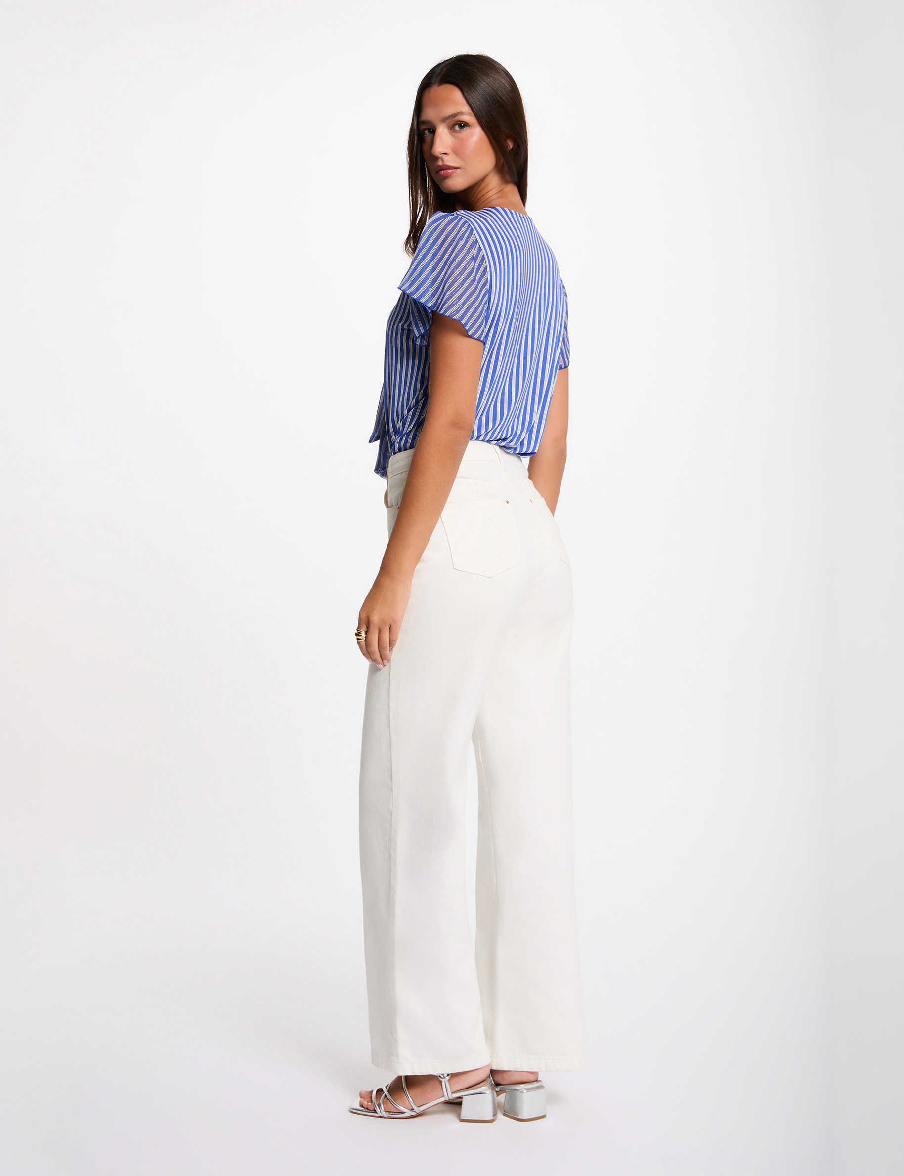 T-shirt with tie neck white women