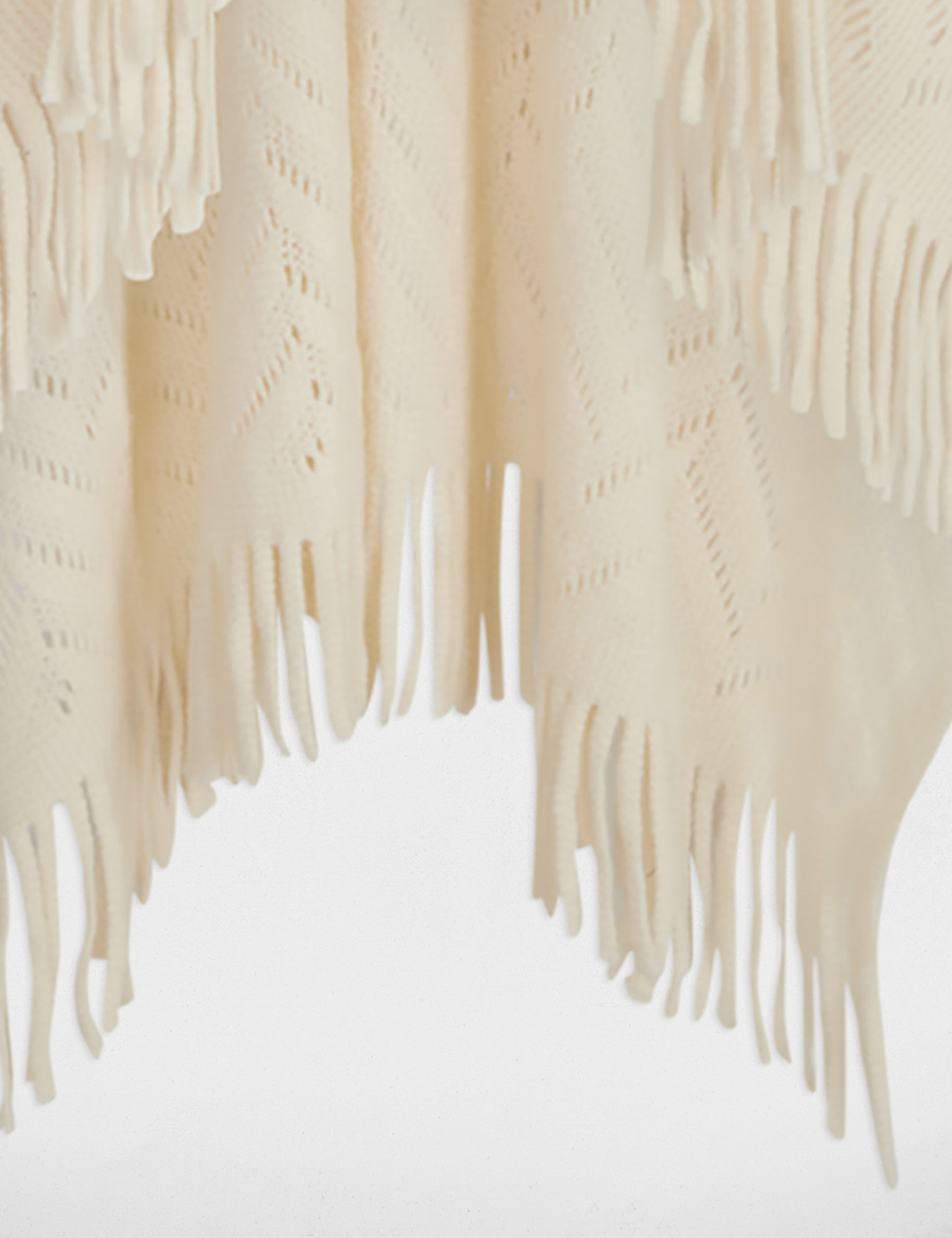 knitted cape with fringes ivory women Knitted cape with fringes ivory women
