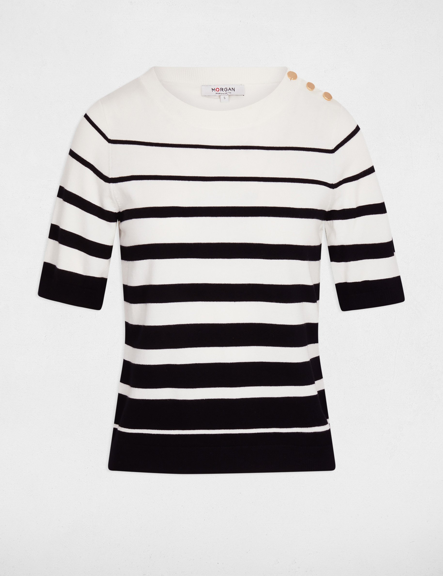 Striped short-sleeve sweater white women
