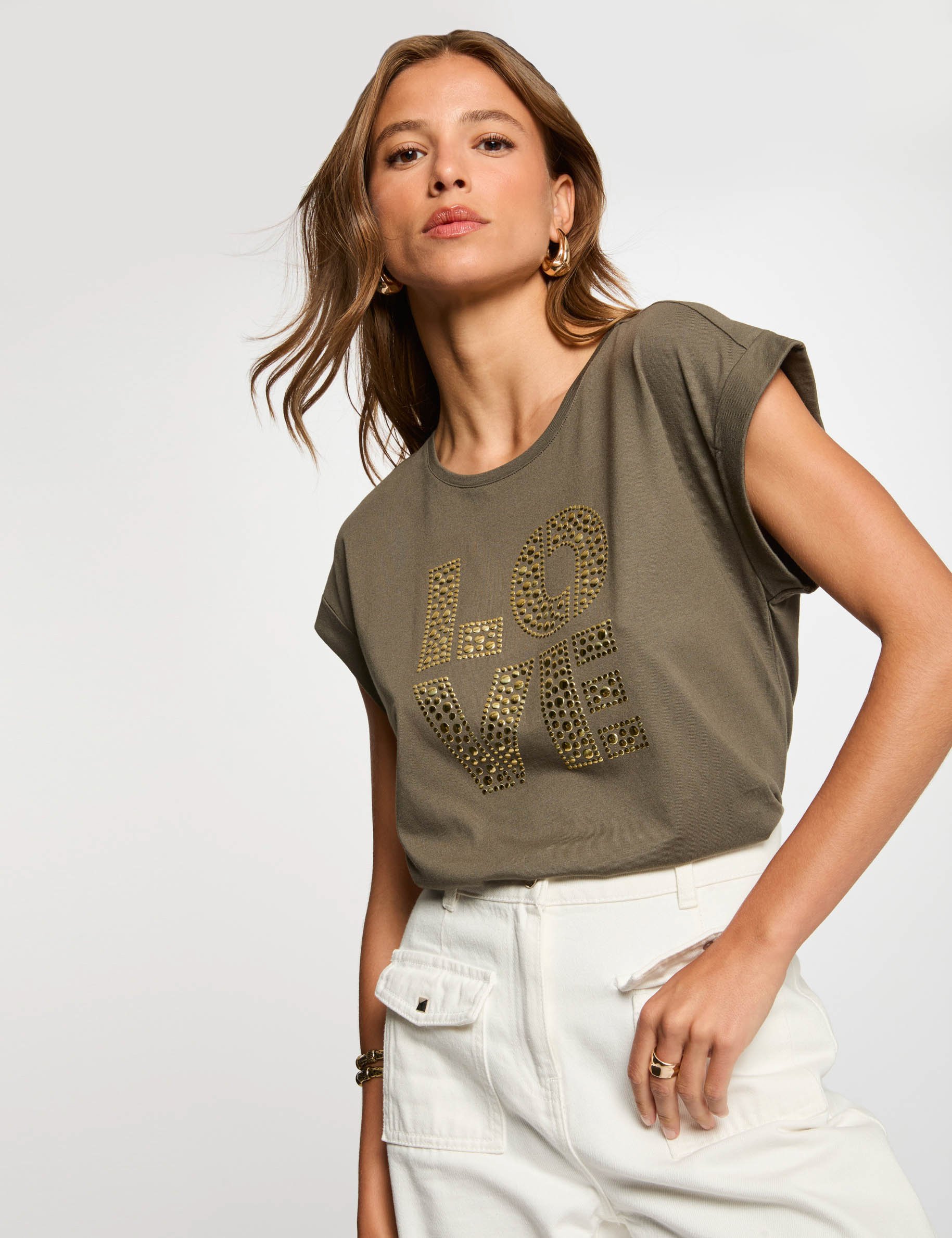 t shirt with message khaki green women T-shirt with message khaki green women