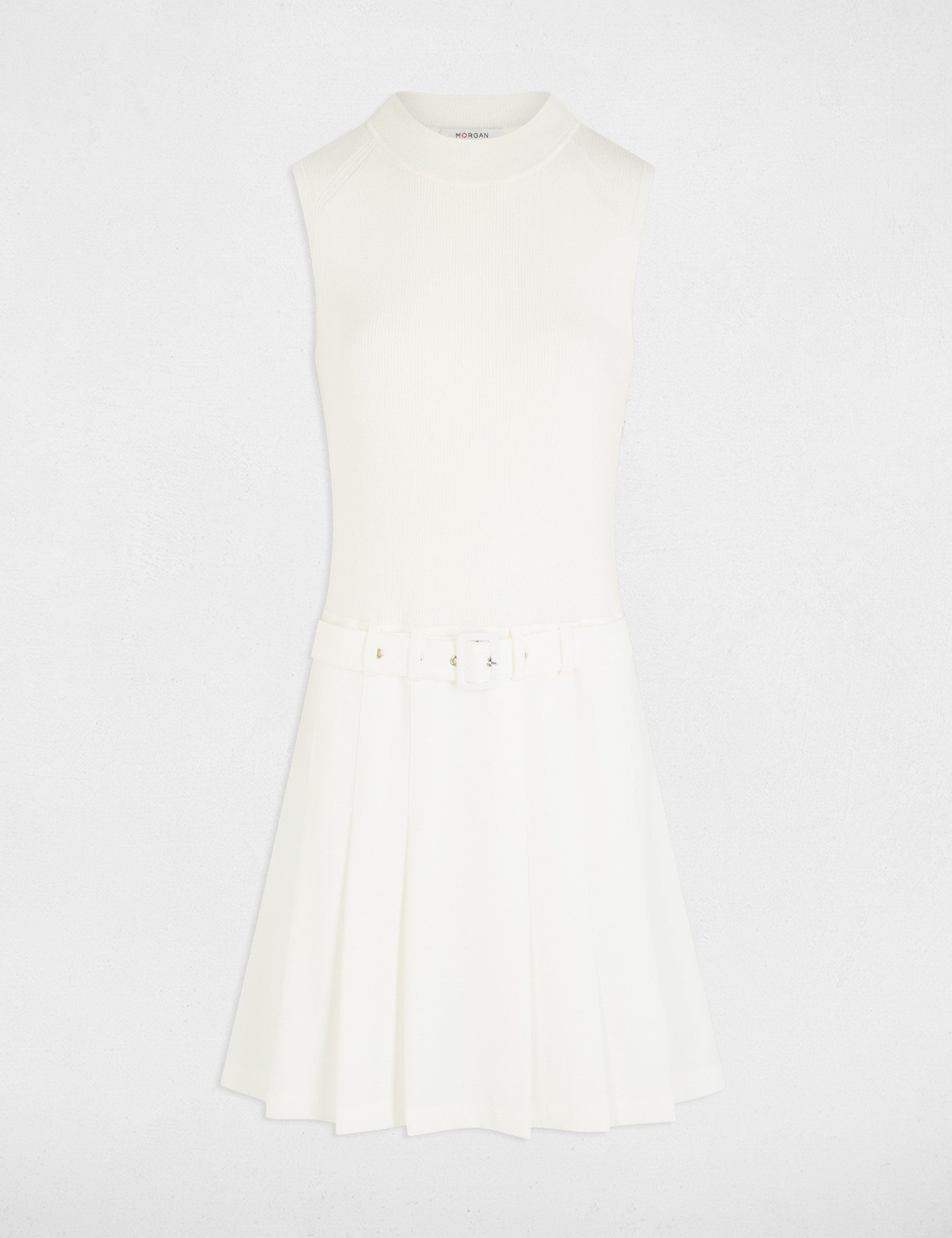 robe courte droite bas plisse blanc femme Robe courte droite bas plissé blanc femme