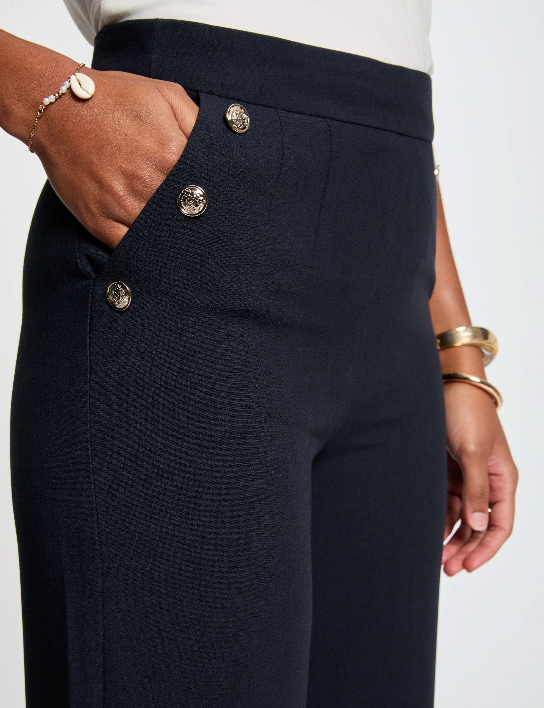 Wide leg trousers with buttons navy blue women