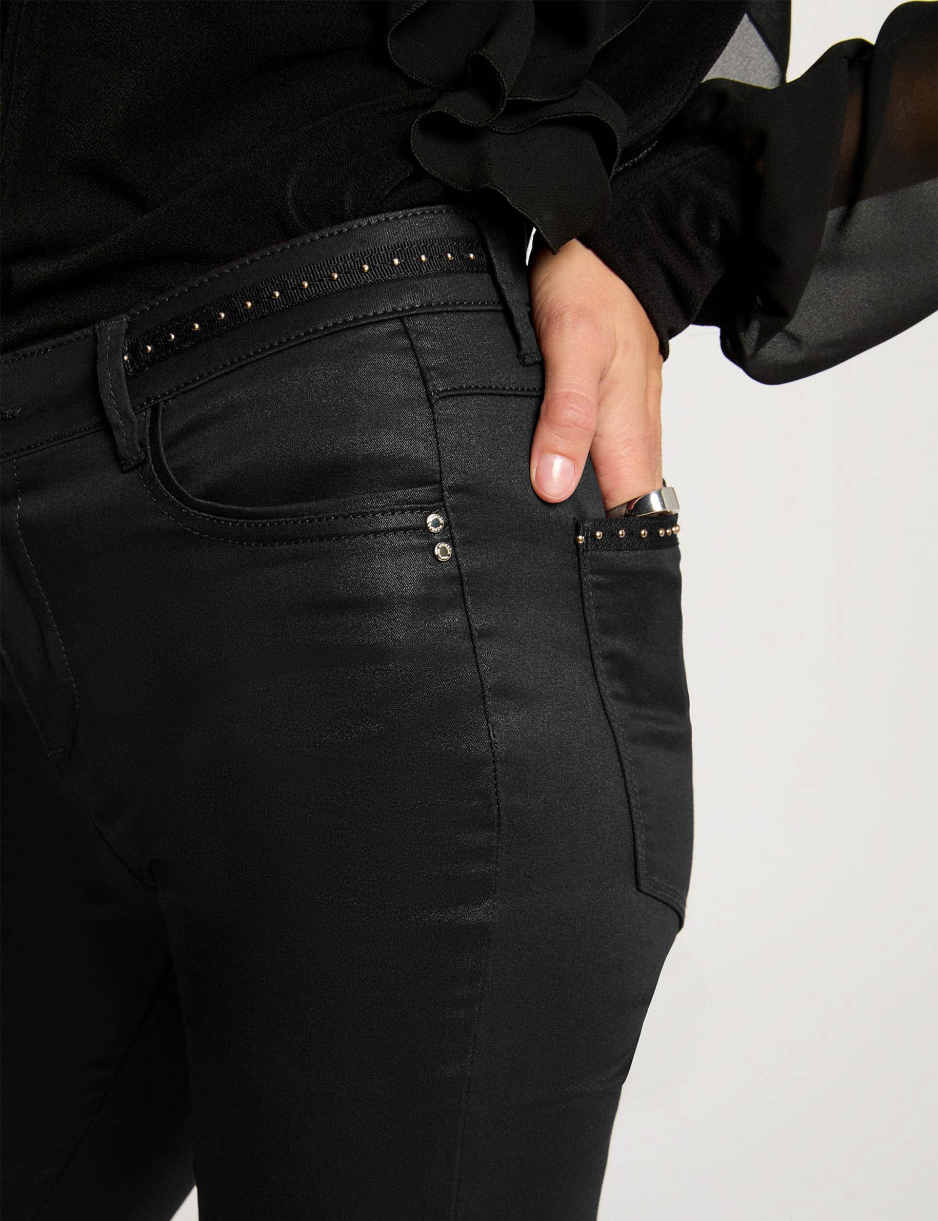 Slim trousers wet effect black women