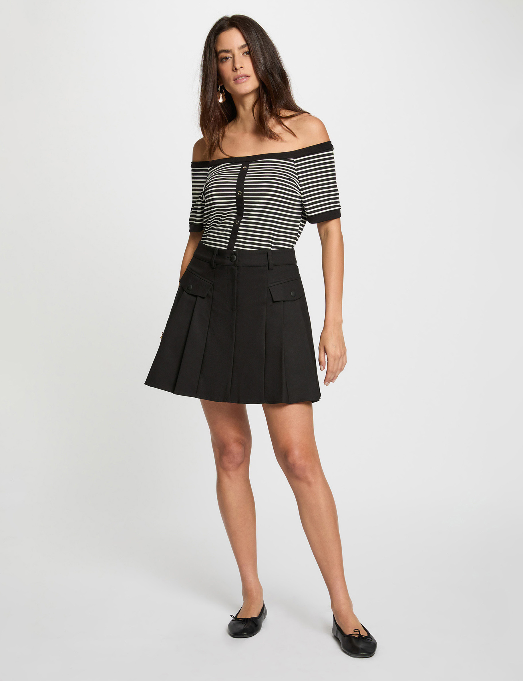 Pleated mini skirt black women
