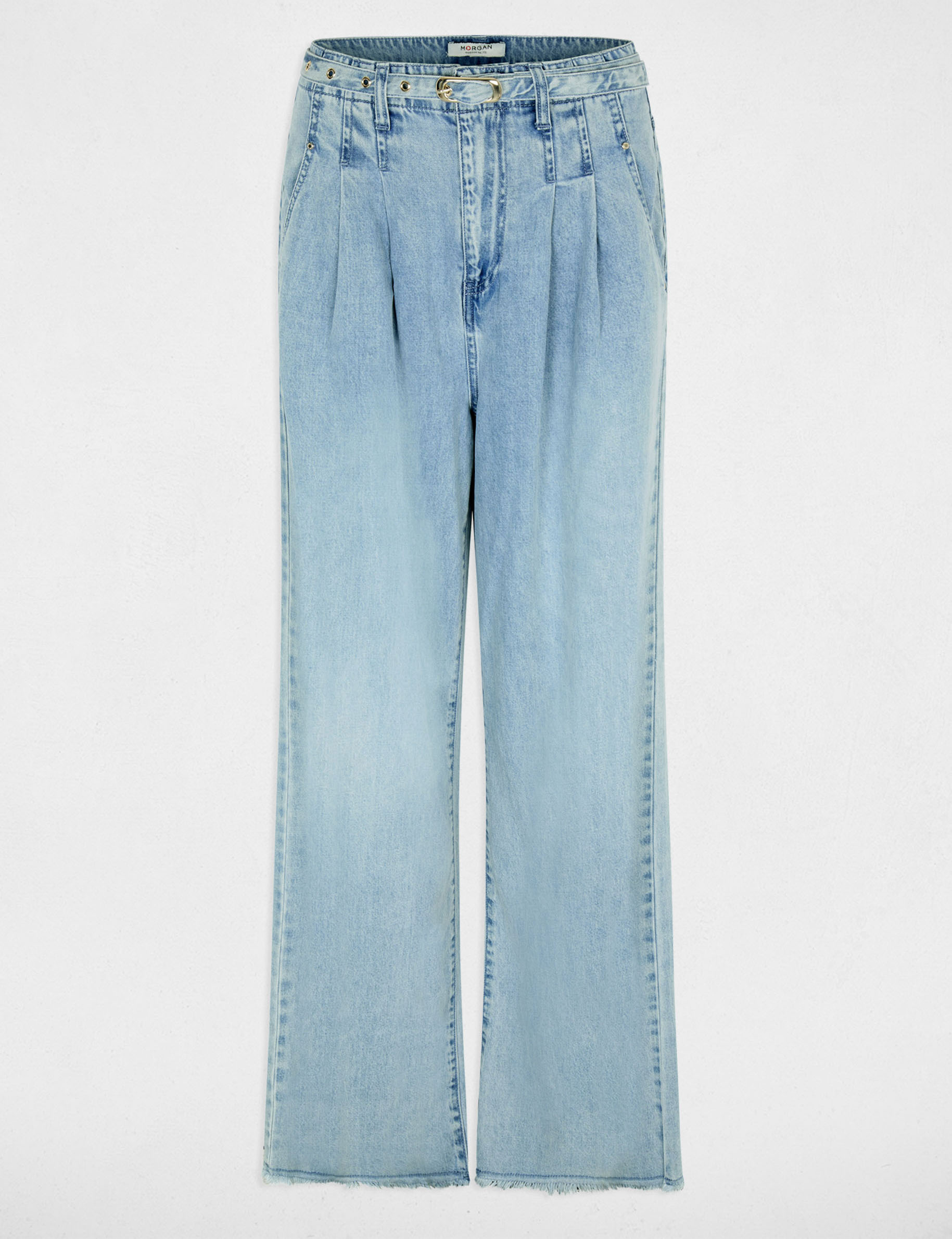 High-waisted wide-leg jeans bleach denim women