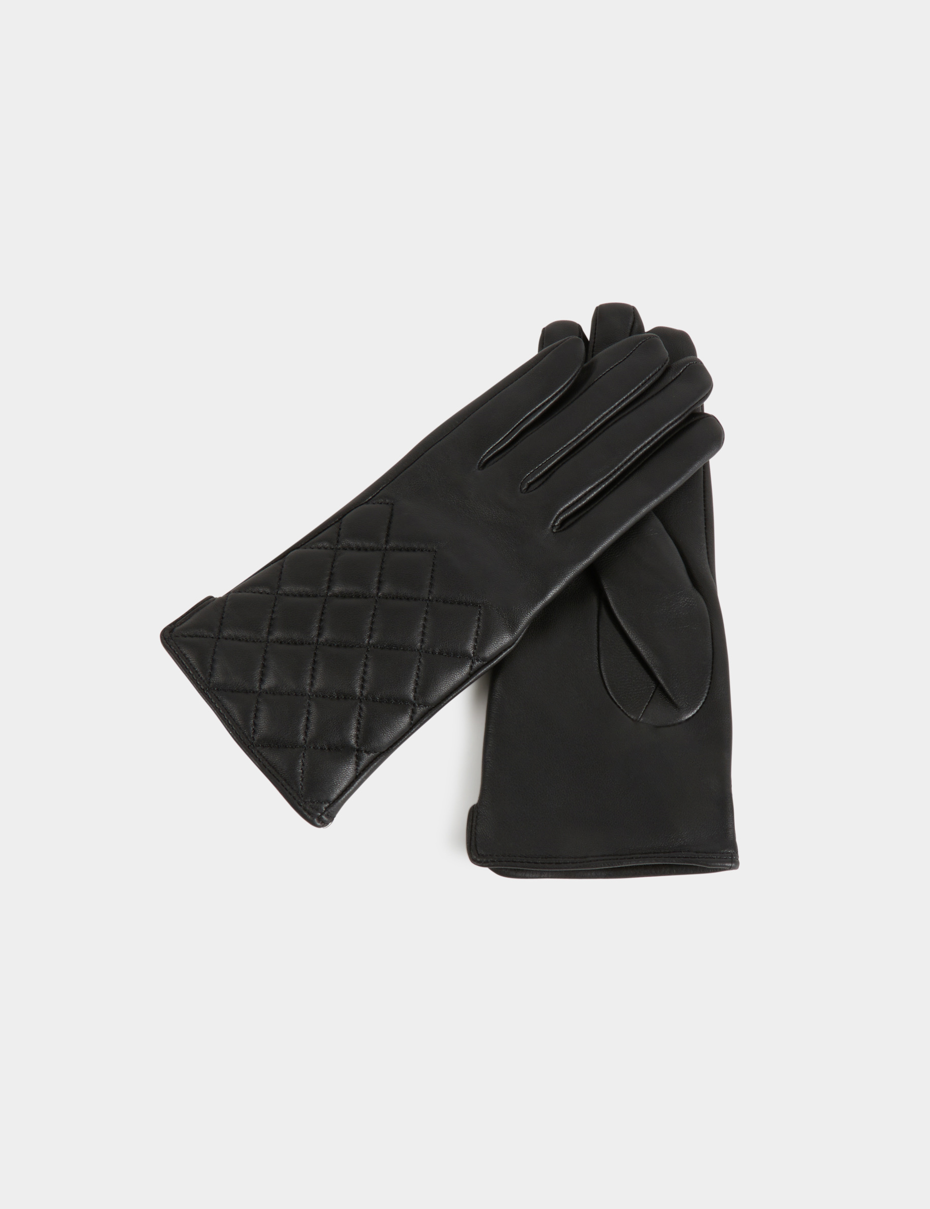 gants en cuir matelasses noir femme Gants en cuir matelassés noir femme
